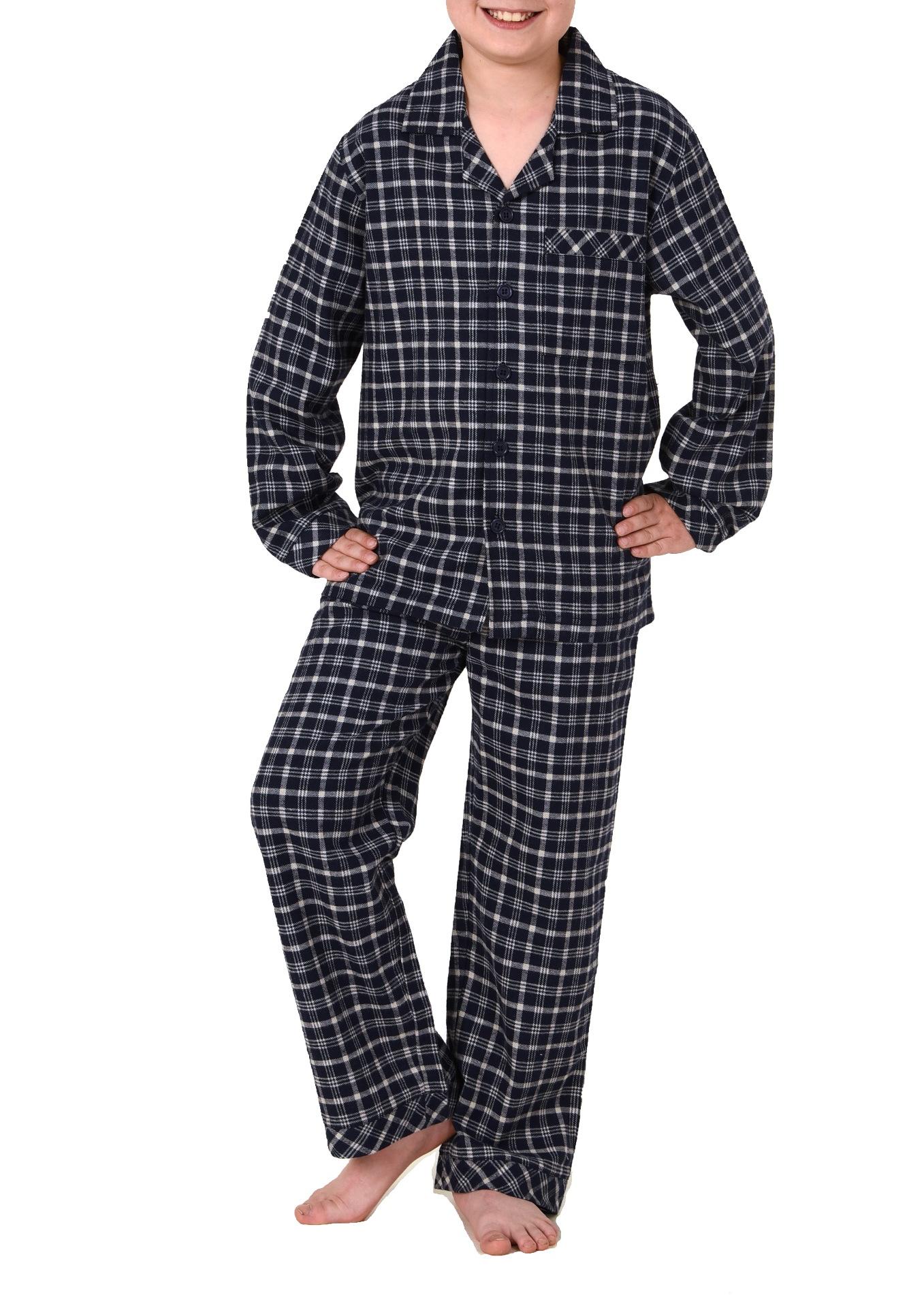 Jungen Flanell Pyjama langarm Schlafanzug in Karo Optik mit Knopfleiste - 222 501 15 851