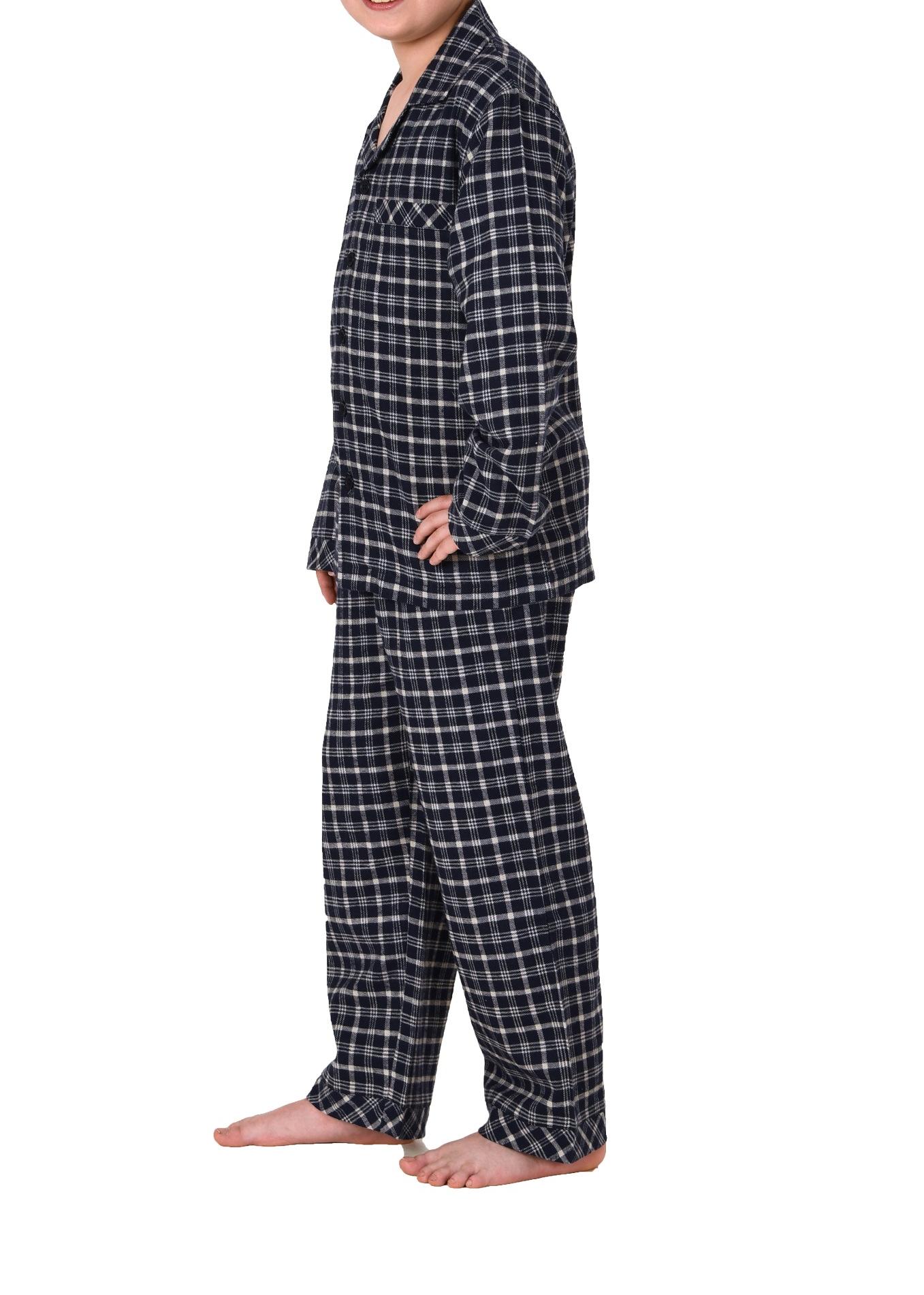 Jungen Flanell Pyjama langarm Schlafanzug in Karo Optik mit Knopfleiste - 222 501 15 851