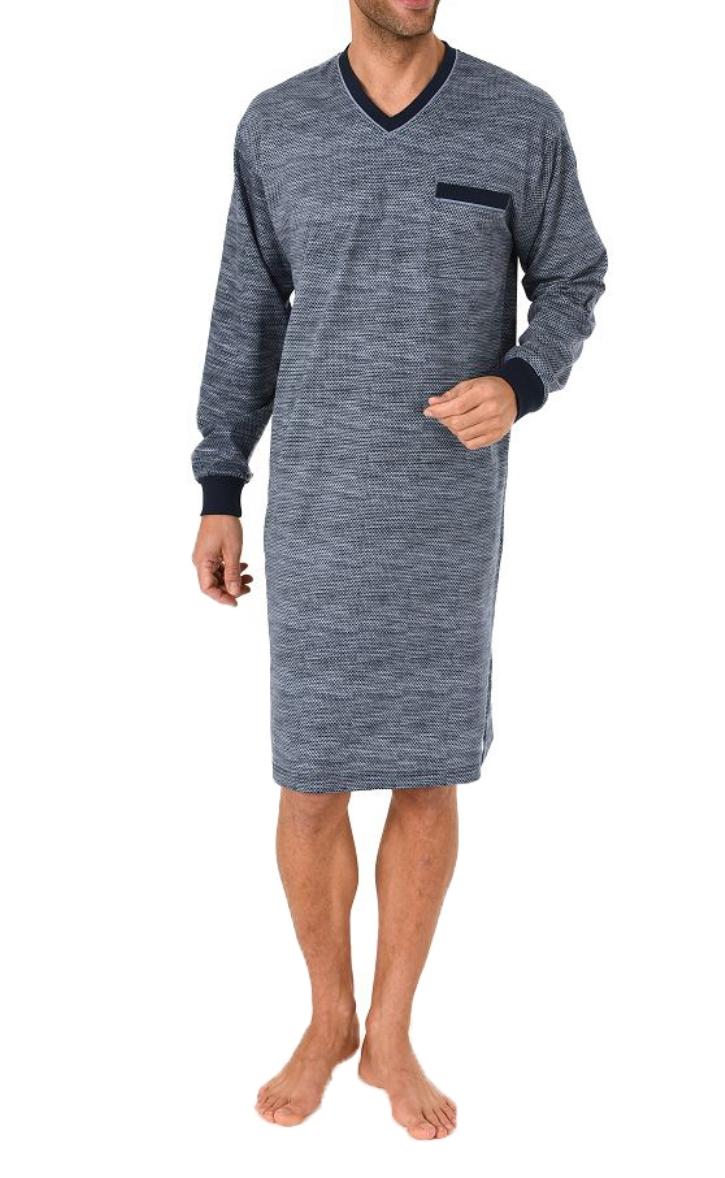 Elegantes Herren Nachthemd langarm mit Bündchen - Minimalprint 212 101 10 431