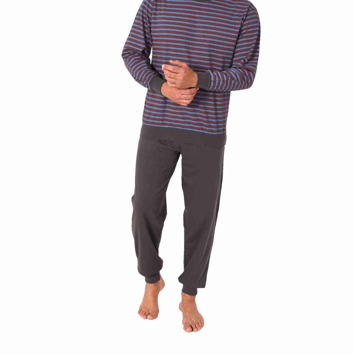 Herren Schlafanzug langarm Pyjama mit Bündchen in edler Streifenoptik - 122 101 10 873 Herren Schlafanzug langarm Pyjama mit Bündchen in edler Streifenoptik - 122 101 10 873