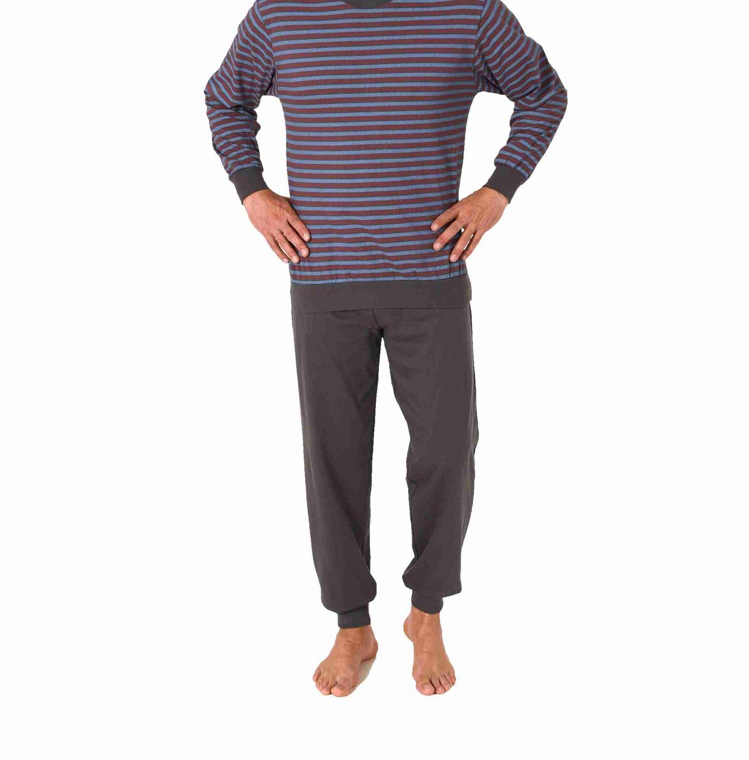 Herren Schlafanzug langarm Pyjama mit Bündchen in edler Streifenoptik - 122 101 10 873 Herren Schlafanzug langarm Pyjama mit Bündchen in edler Streifenoptik - 122 101 10 873