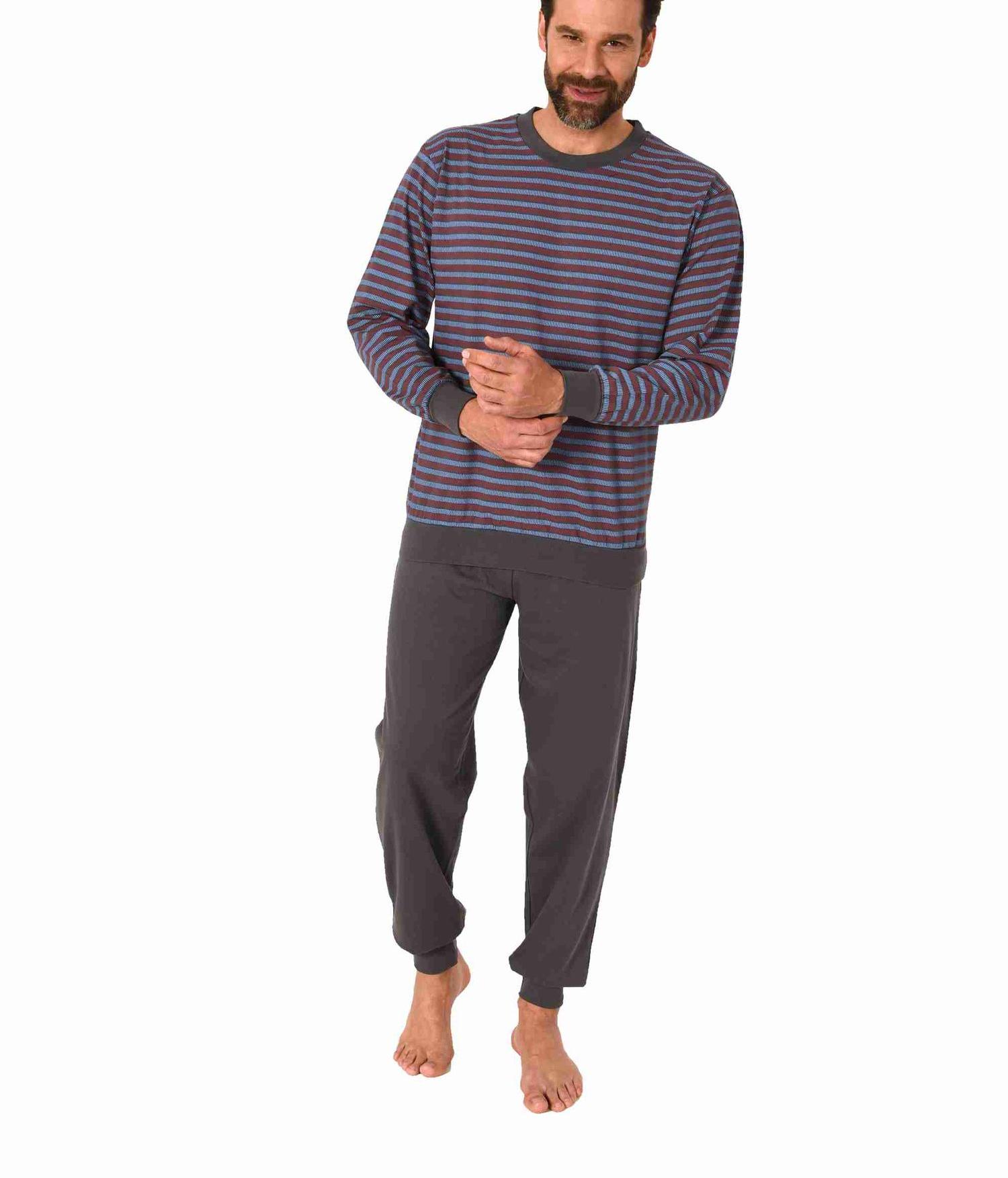 Herren Schlafanzug langarm Pyjama mit Bündchen in edler Streifenoptik - 122 101 10 873