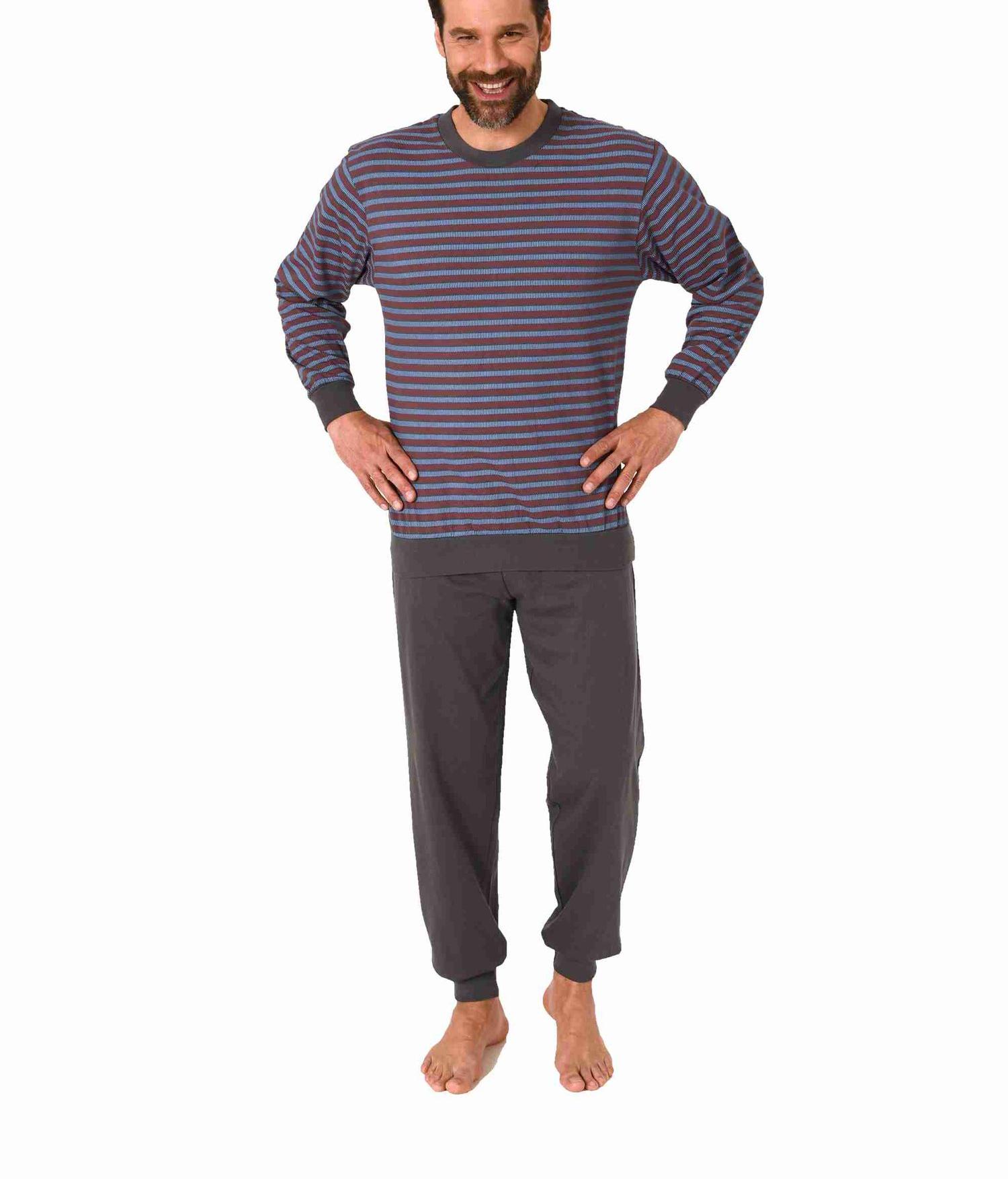 Herren Schlafanzug langarm Pyjama mit Bündchen in edler Streifenoptik - 122 101 10 873
