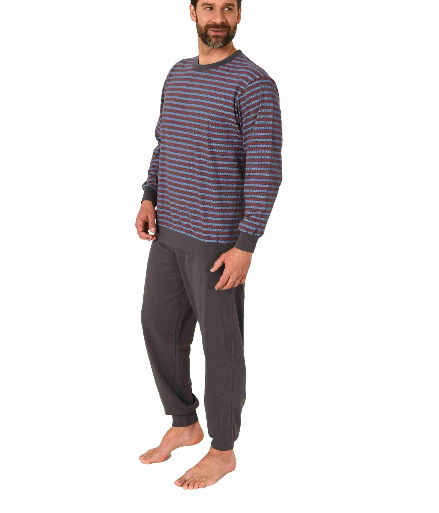 Herren Schlafanzug langarm Pyjama mit Bündchen in edler Streifenoptik - 122 101 10 873