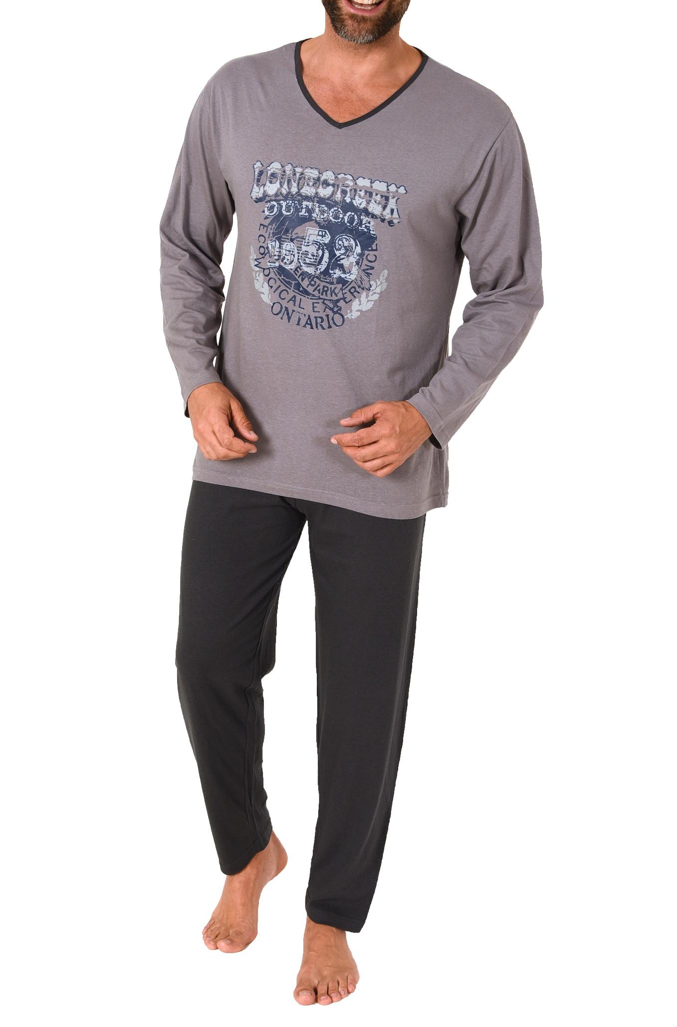 Herren Pyjama langarm Schlafanzug mit Frontprint - 212 101 10 900