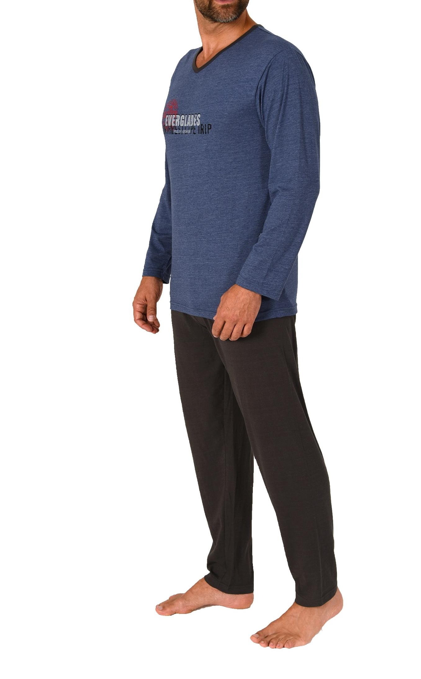 Herren Pyjama langarm Schlafanzug in toller melange Optik - 212 101 10 902
