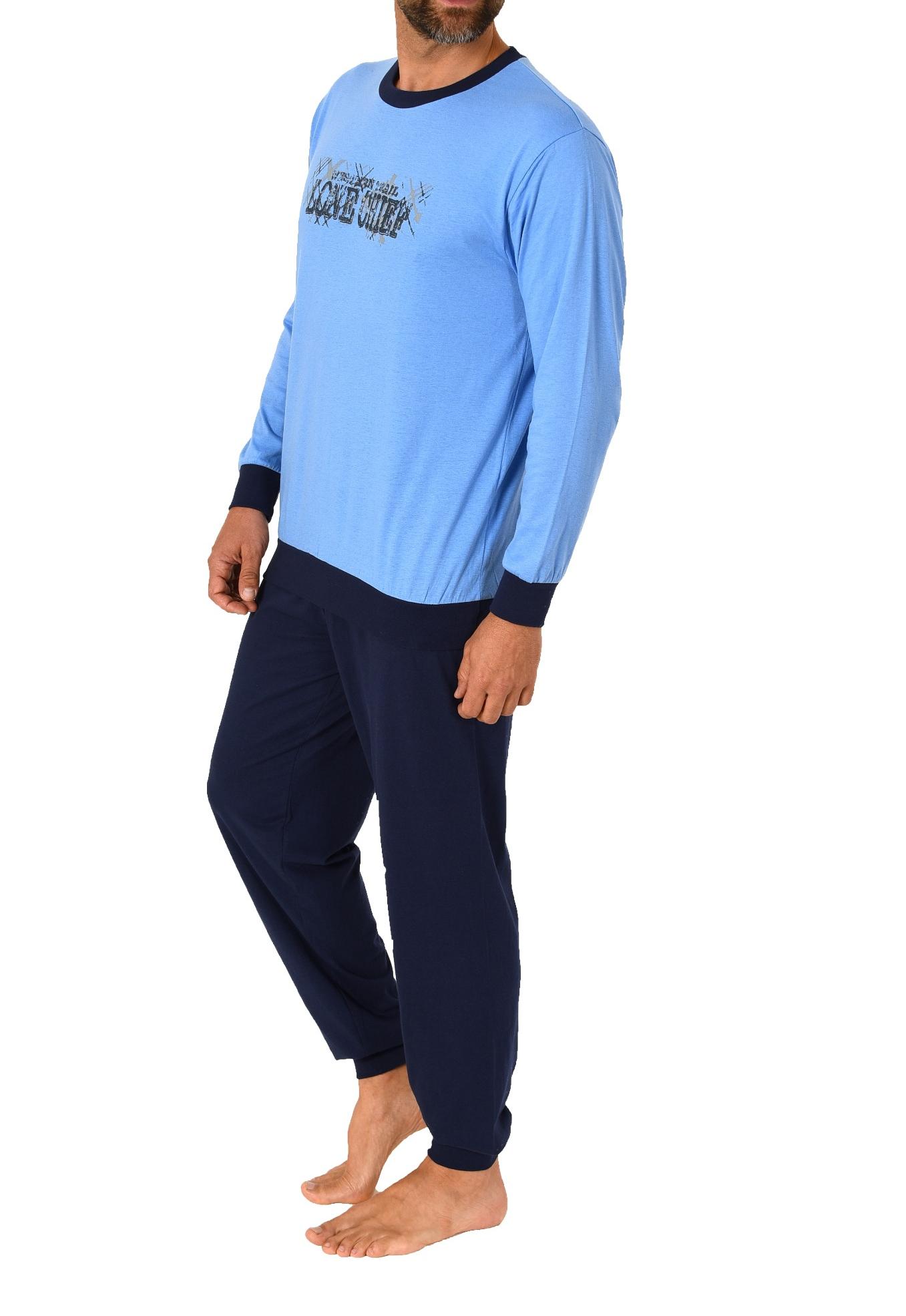 Herren Pyjama langarm Schlafanzug mit Bündchen und mit Frontprint - 212 101 10 903