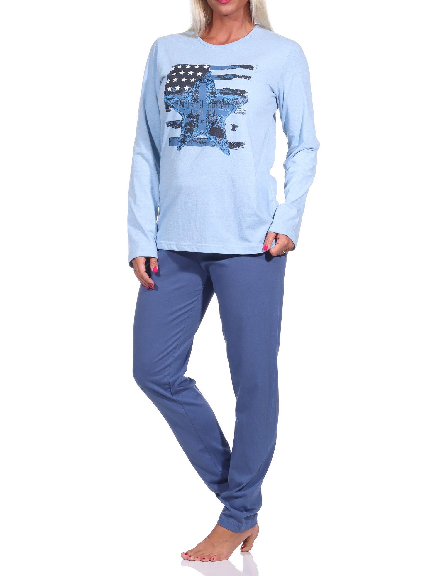 Damen langarm Schlafanzug Pyjama mit Sterne Motiv - 212 201 10 903