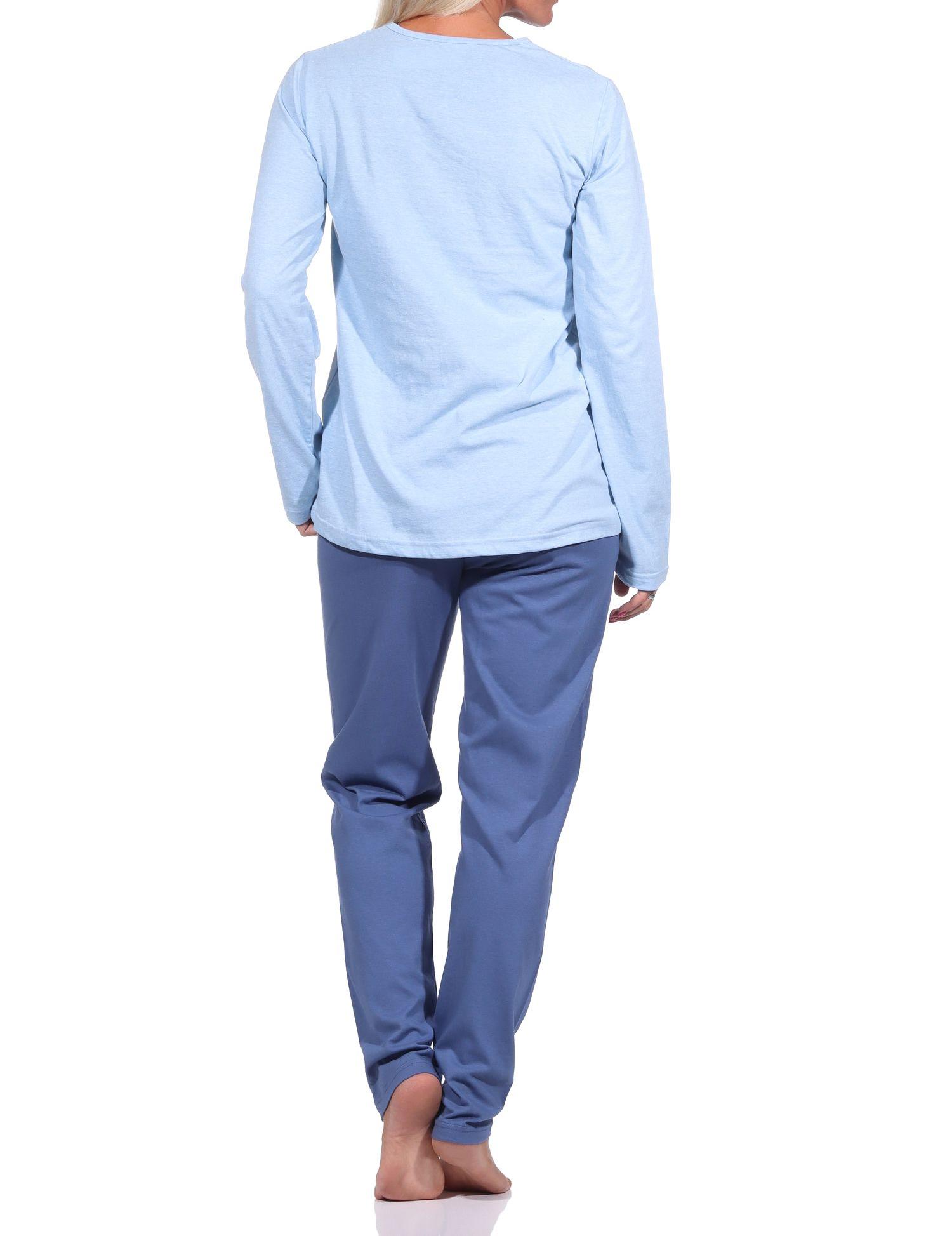 Damen langarm Schlafanzug Pyjama mit Sterne Motiv - 212 201 10 903