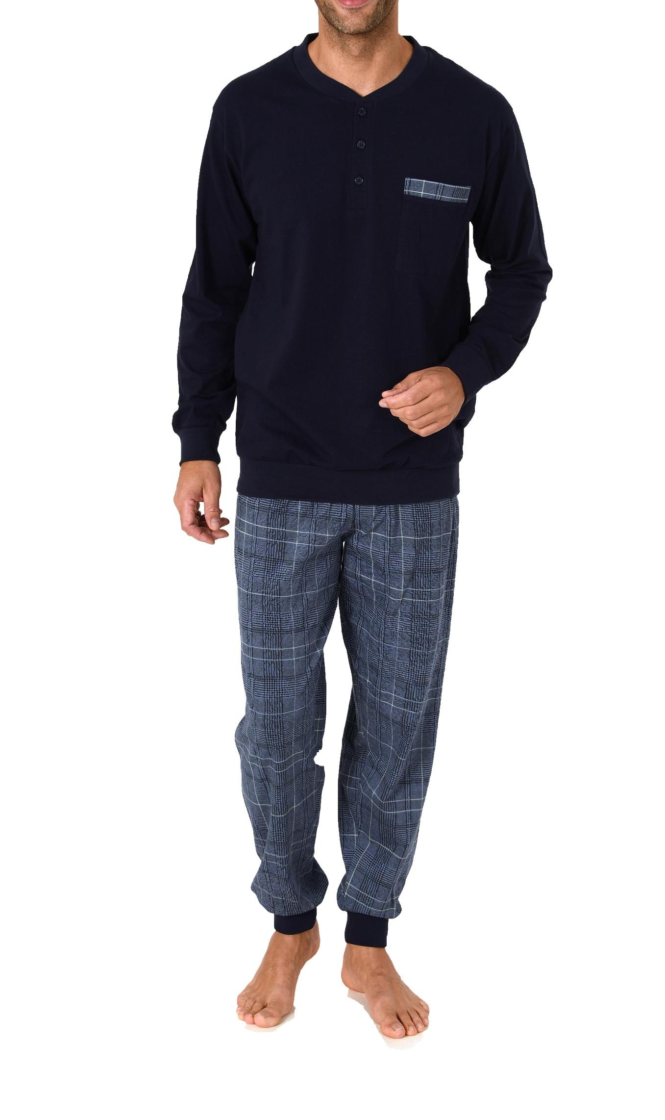 Herren Pyjama Schlafanzug mit Bündchen und karierter Jersey Hose -122 101 10 701