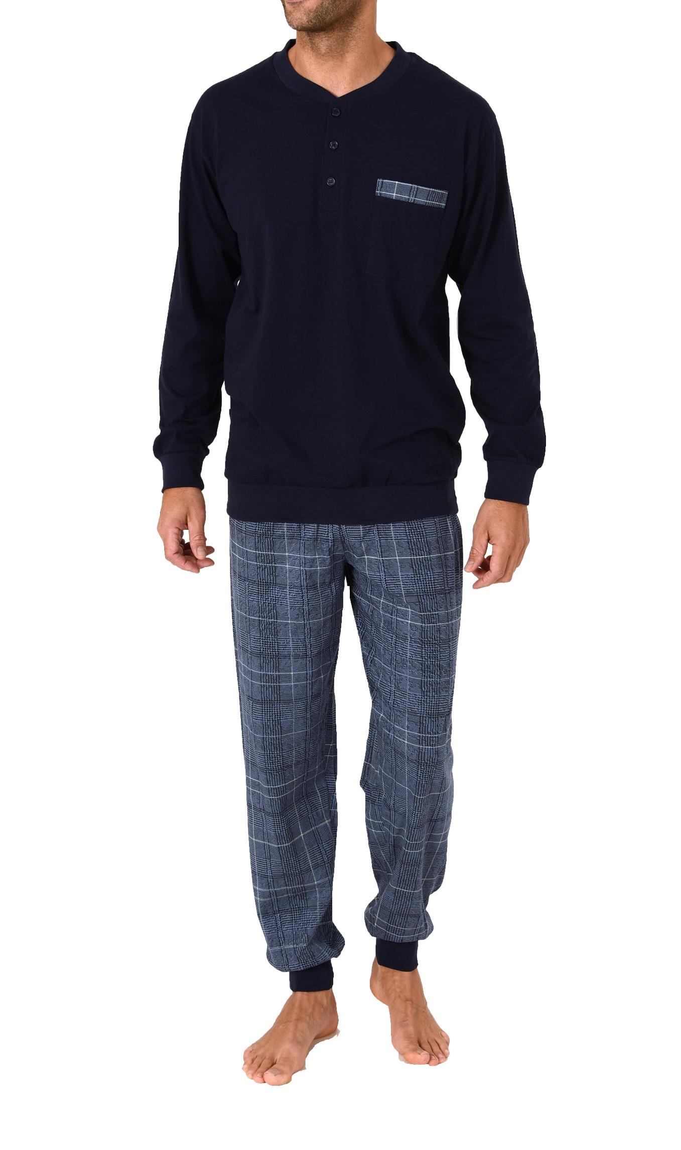 Herren Pyjama Schlafanzug mit Bündchen und karierter Jersey Hose -122 101 10 701
