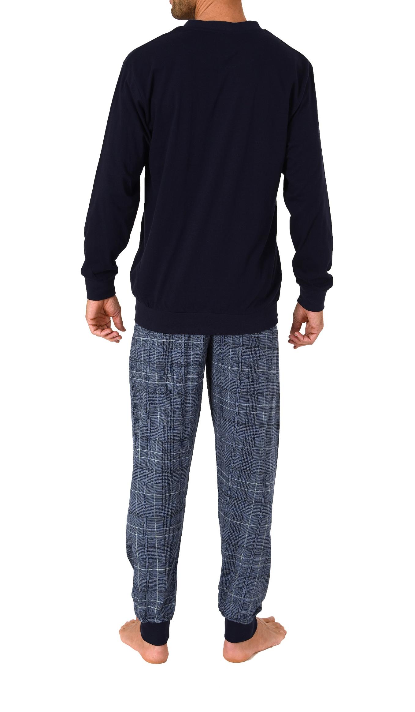 Herren Pyjama Schlafanzug mit Bündchen und karierter Jersey Hose -122 101 10 701