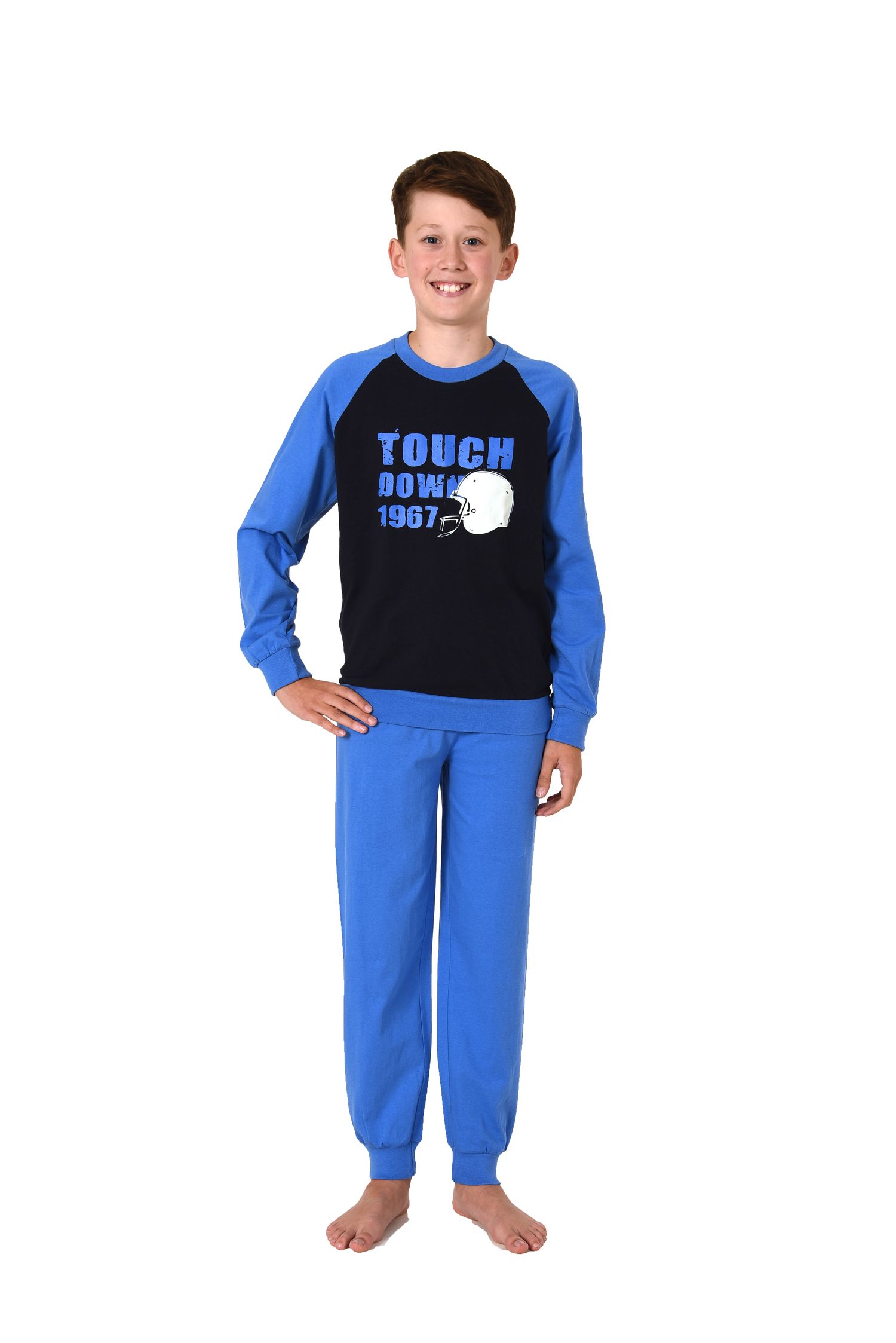 Jungen Pyjama langarm mit Bündchen Schlafanzug in cooler Optik - 122 501 10 800