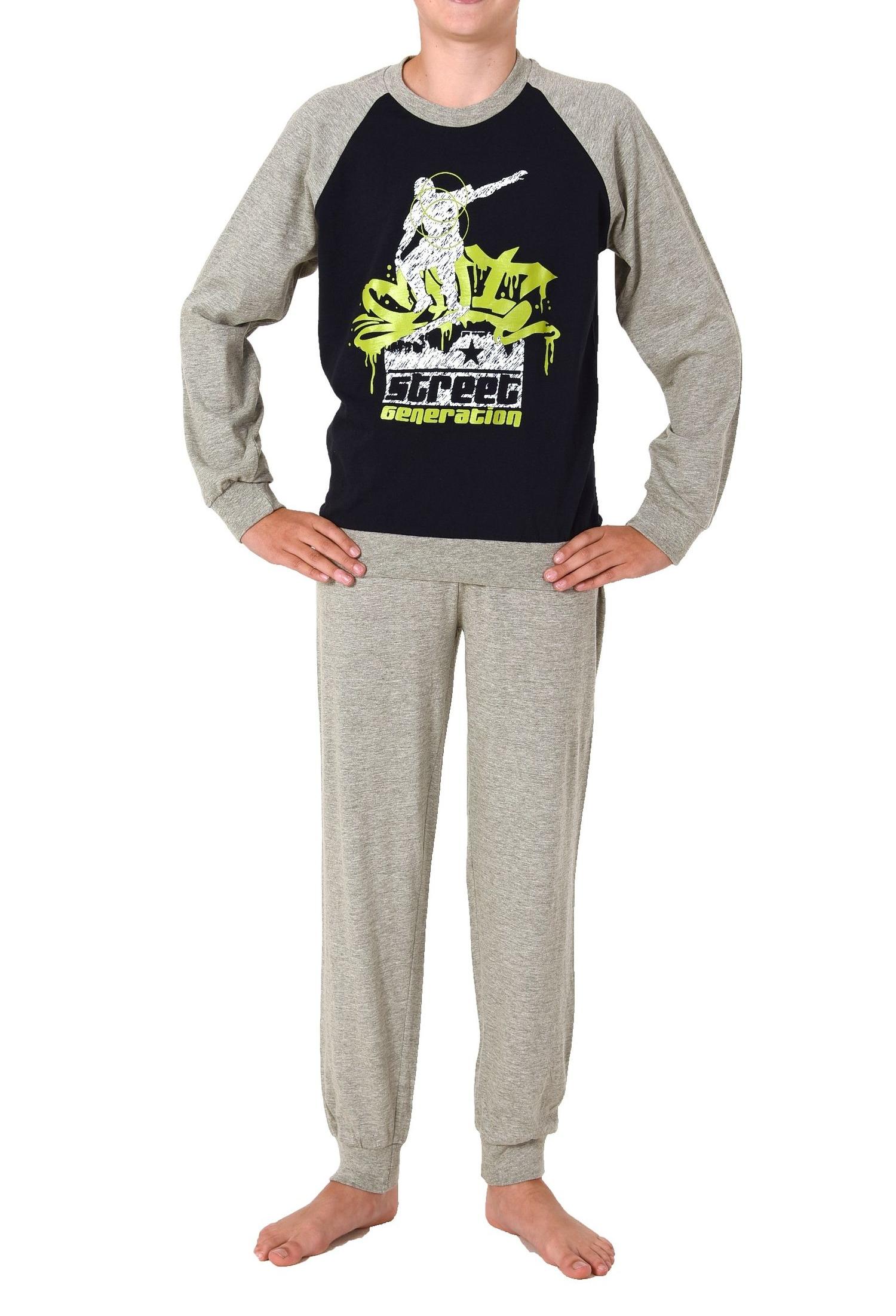 Jungen Pyjama langarm mit Bündchen Schlafanzug mit Skater Motiv - 122 501 10 801