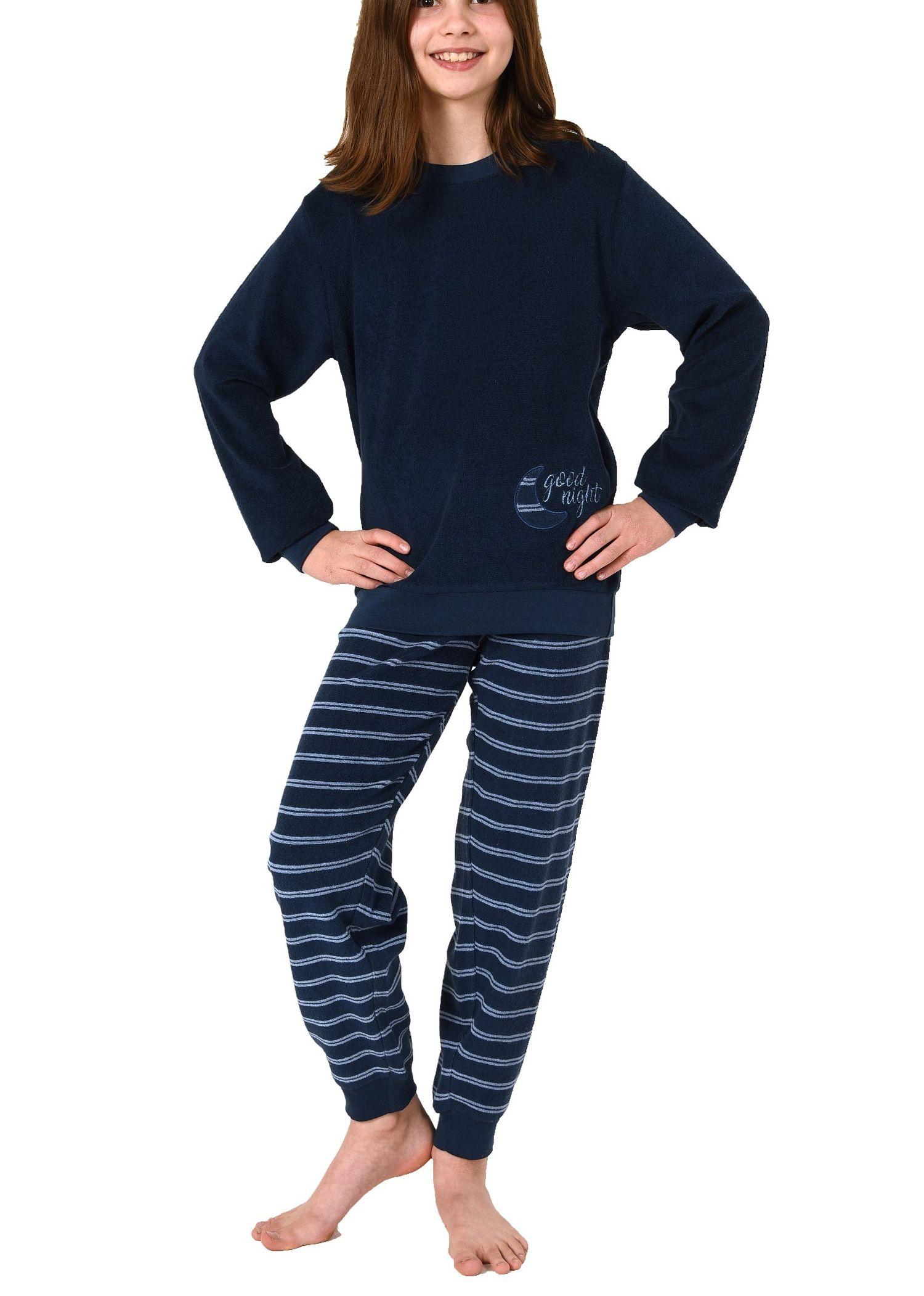 Mädchen Frottee Pyjama langarm Schlafanzug mit Bündchen, Hose gestreift - 212 401 13 800