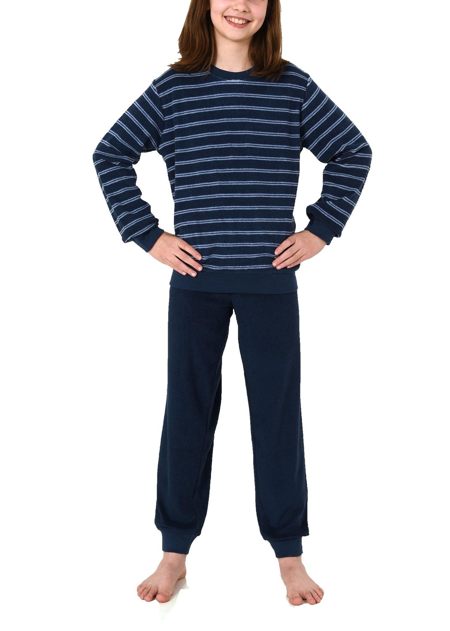 Mädchen Frottee Pyjama langarm Schlafanzug mit Bündchen in Streifenoptik - 212 401 13 801