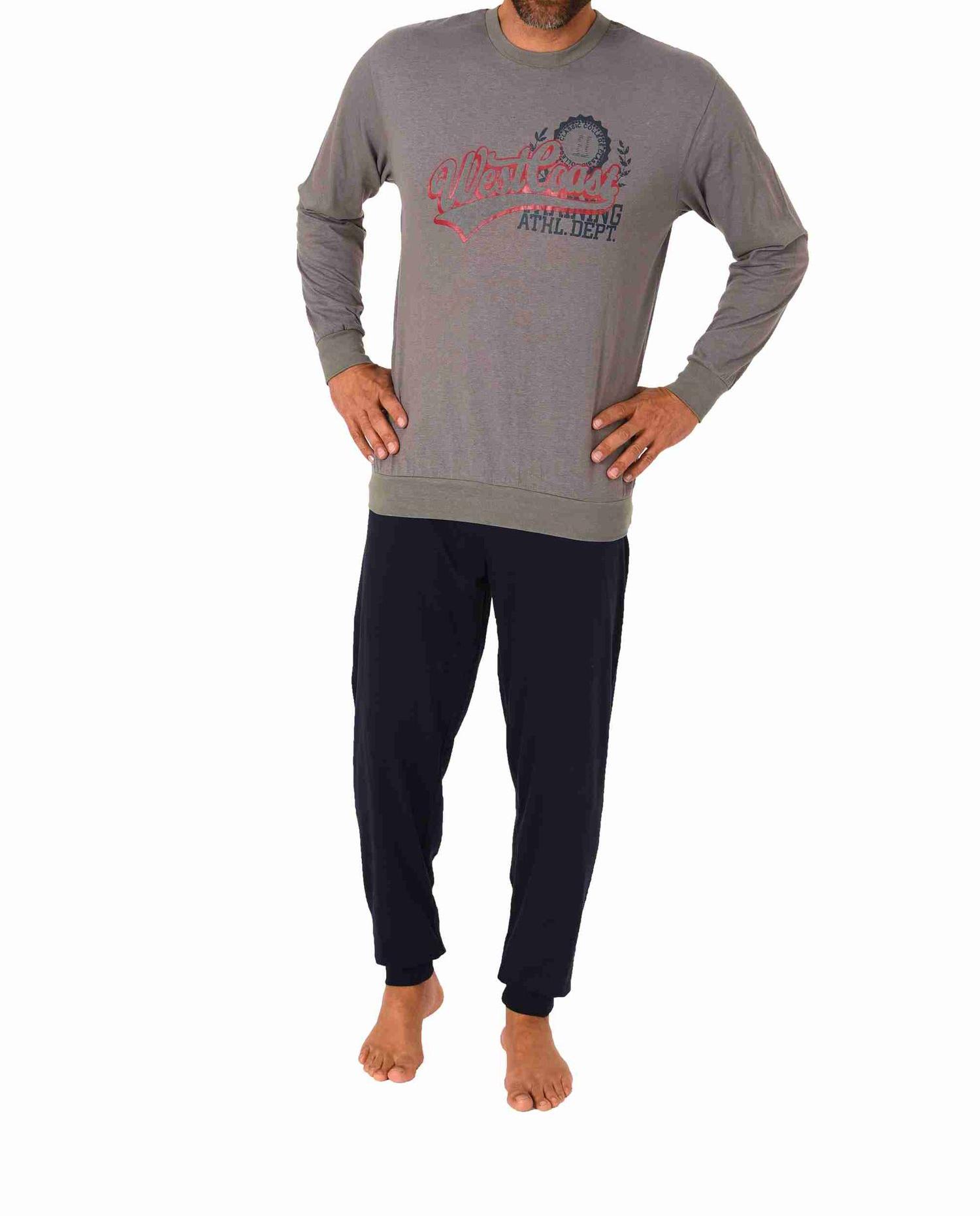 Herren Pyjama Schlafanzug langarm mit Bündchen in eleganter Optik - 212 101 10 904