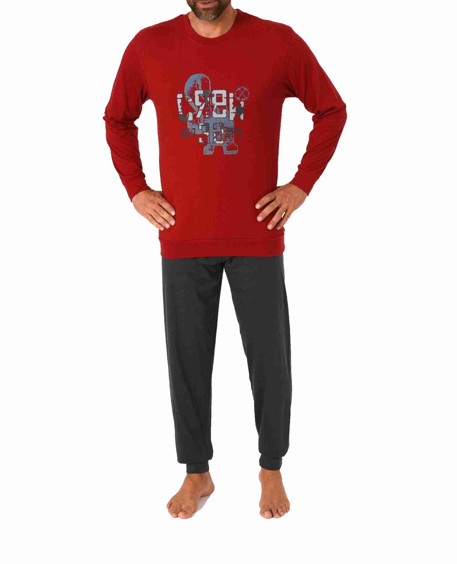 Herren Schlafanzug Pyjama langarm mit Bündchen und edlen Frontprint - 212 101 10 905