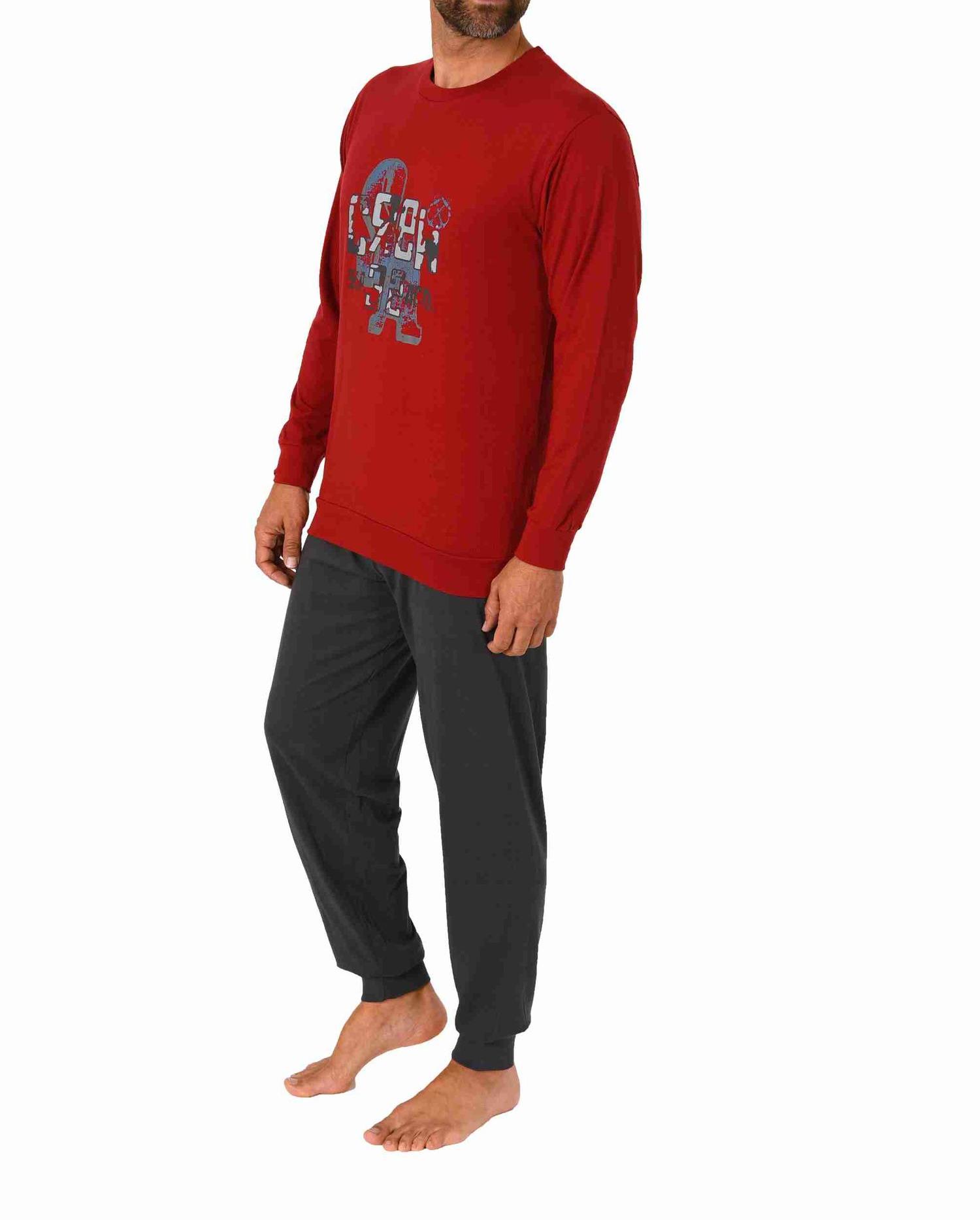 Herren Schlafanzug Pyjama langarm mit Bündchen und edlen Frontprint - 212 101 10 905