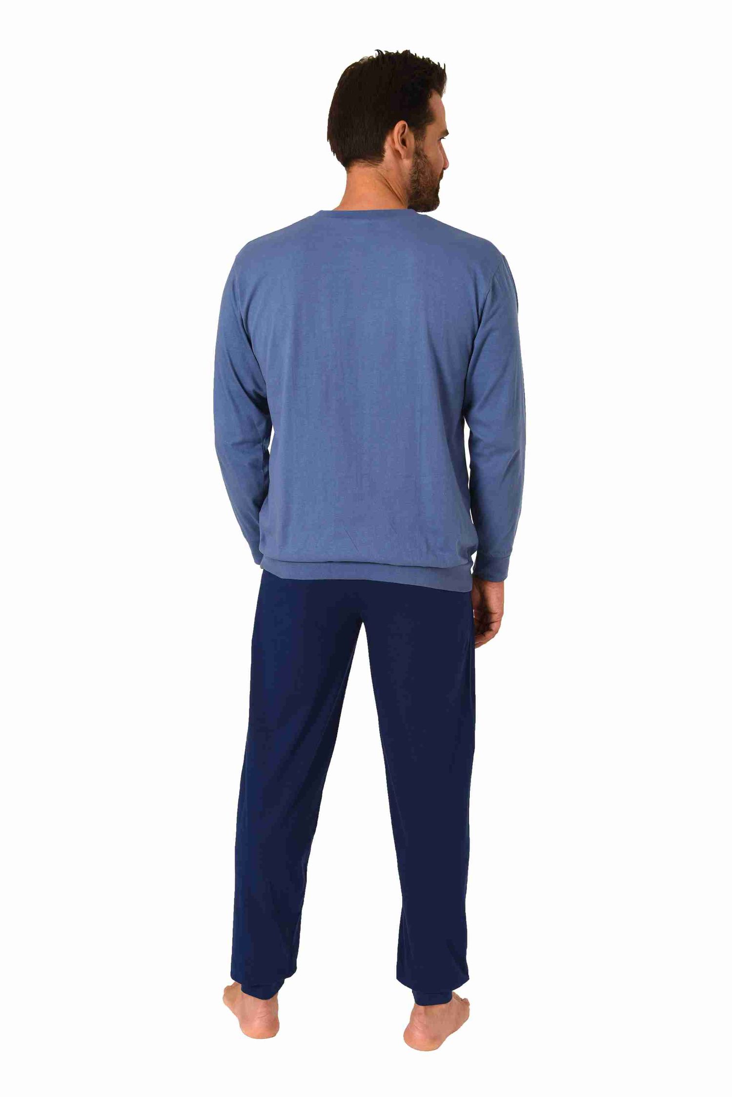 Herren Schlafanzug Pyjama langarm mit Bündchen und Frontprint - 212 101 10 906