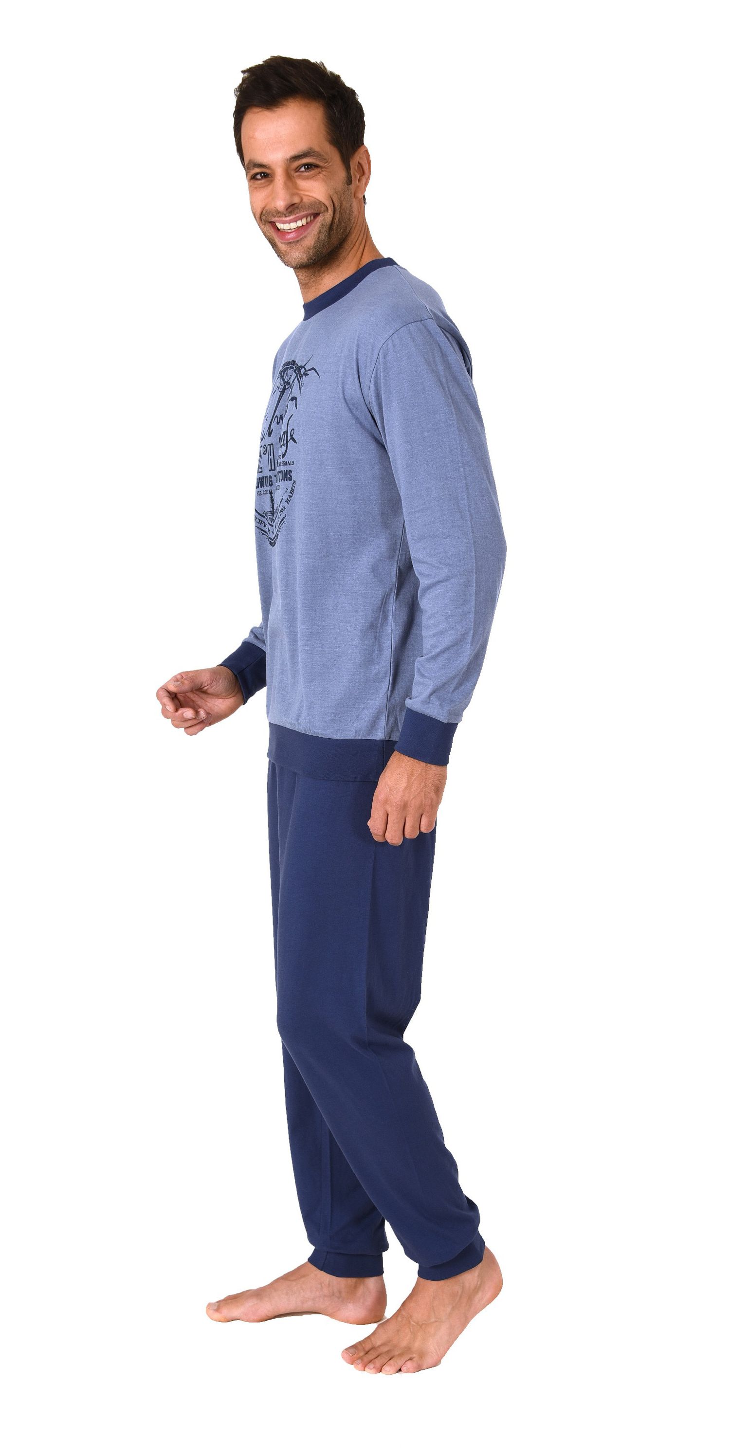 Herren Pyjama Schlafanzug langarm mit Bündchen - 212 101 10 907