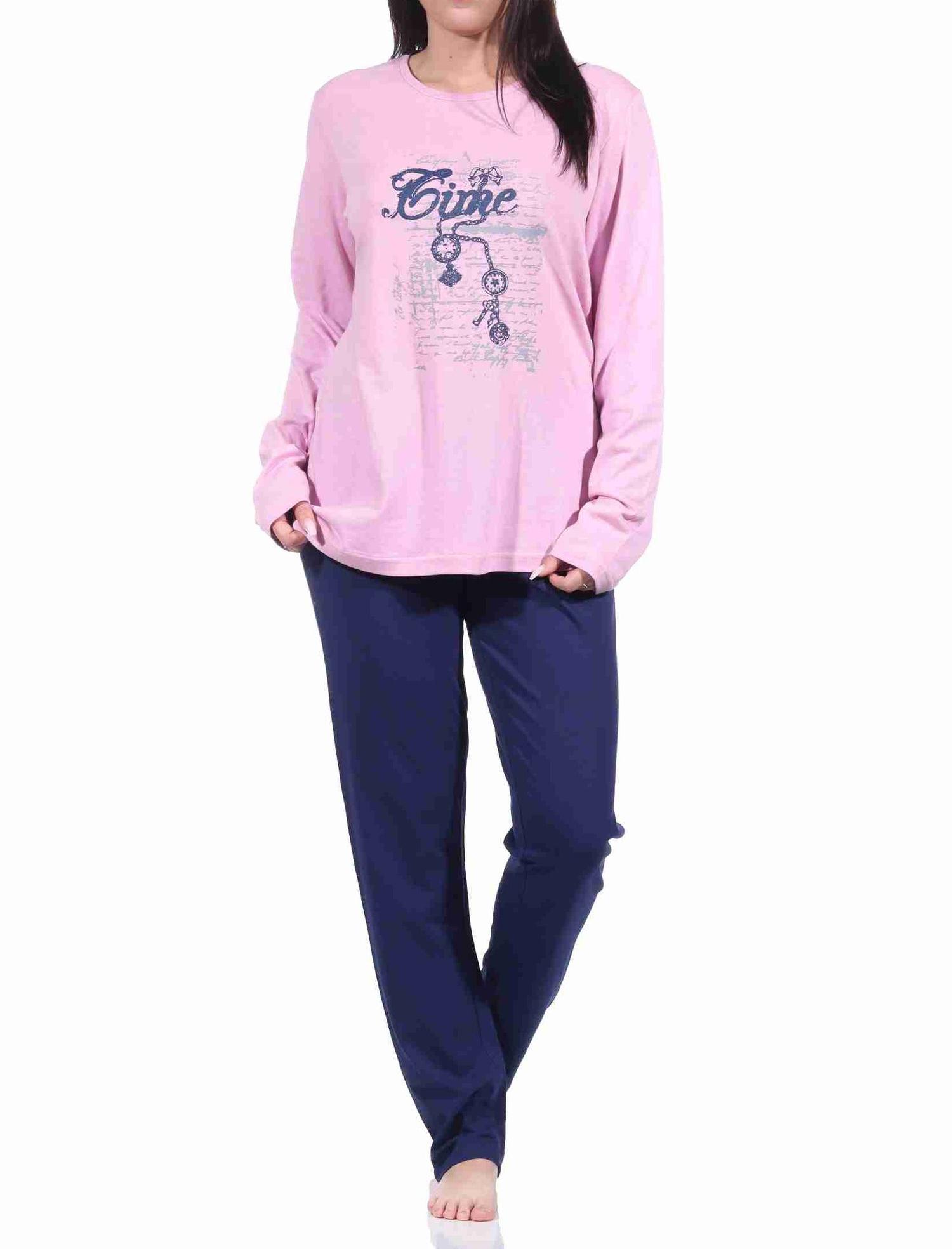 Damen langarm Schlafanzug Pyjama mit Frontprint - 212 201 10 900