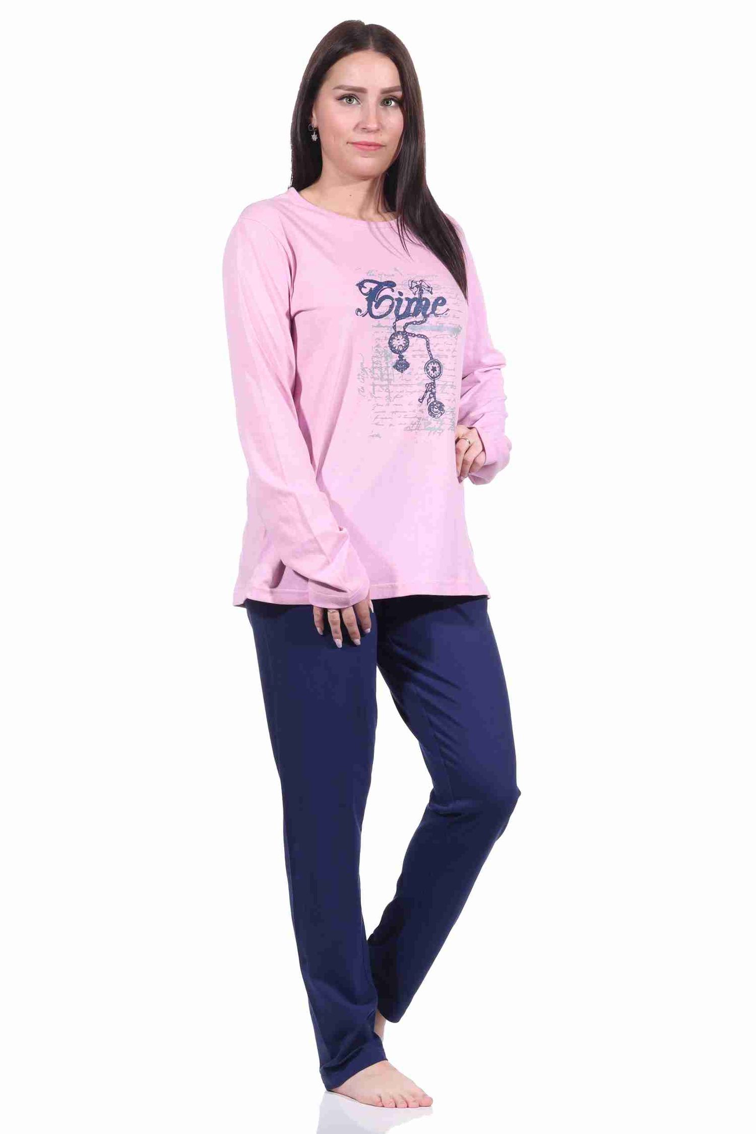 Damen langarm Schlafanzug Pyjama mit Frontprint - 212 201 10 900