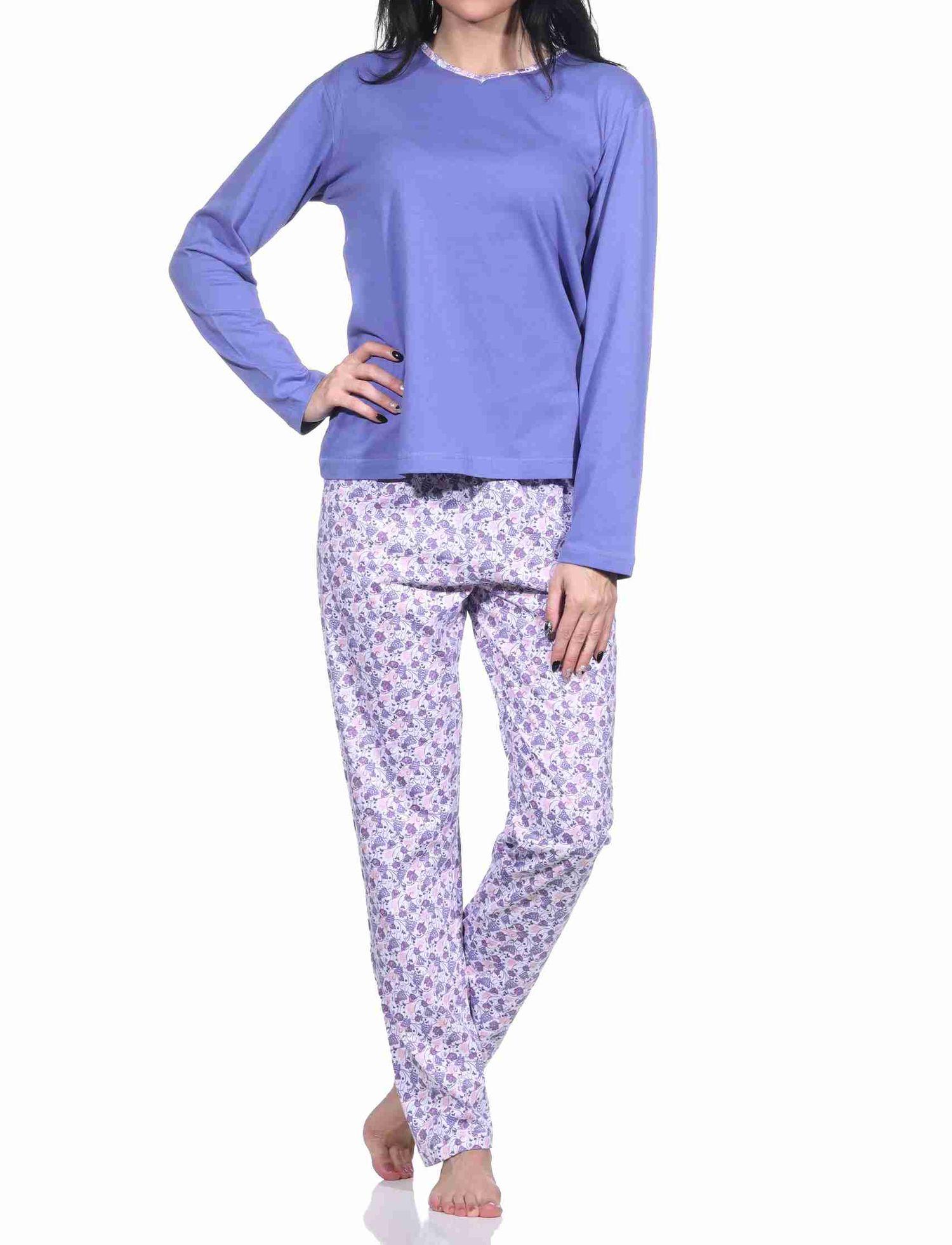 Eleganter Damen langarm Schlafanzug Pyjama mit allover bedrucker Hose - 222 201 10 780