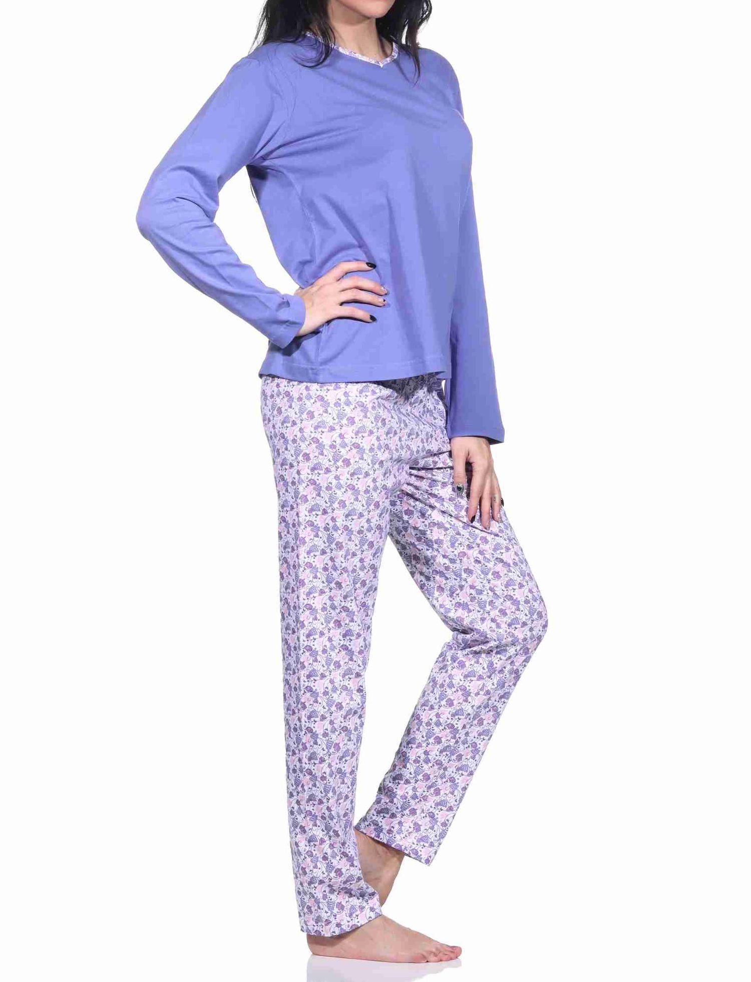 Eleganter Damen langarm Schlafanzug Pyjama mit allover bedrucker Hose - 222 201 10 780