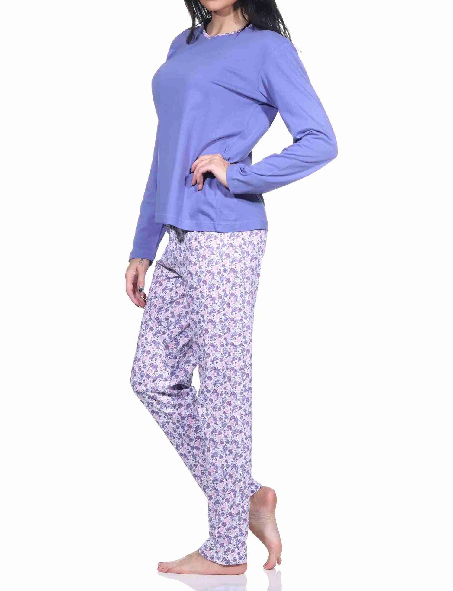 Eleganter Damen langarm Schlafanzug Pyjama mit allover bedrucker Hose - 222 201 10 780