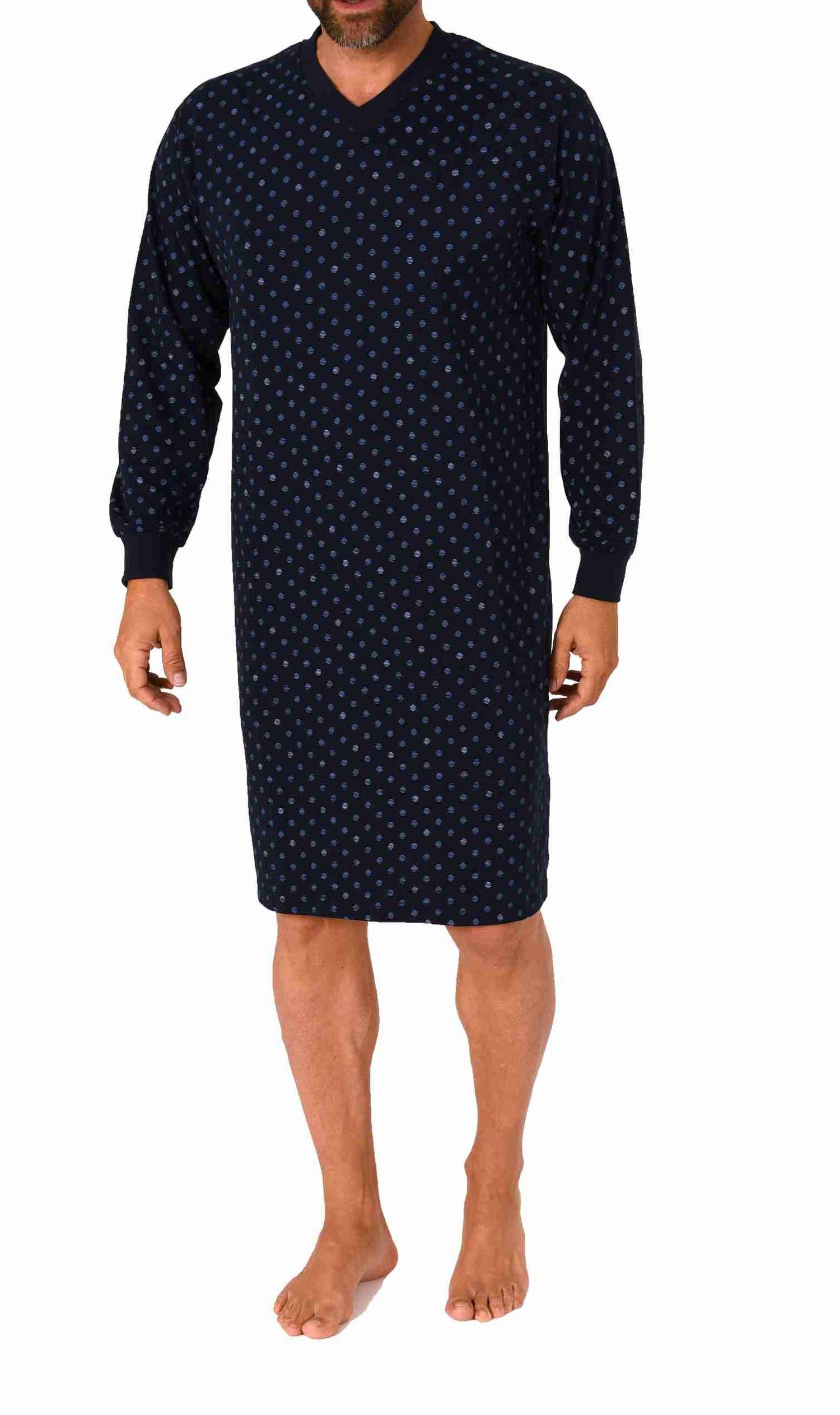 Herren langarm Nachthemd mit Bündchen in elegantem Minimalprint - auch in Übergrössen