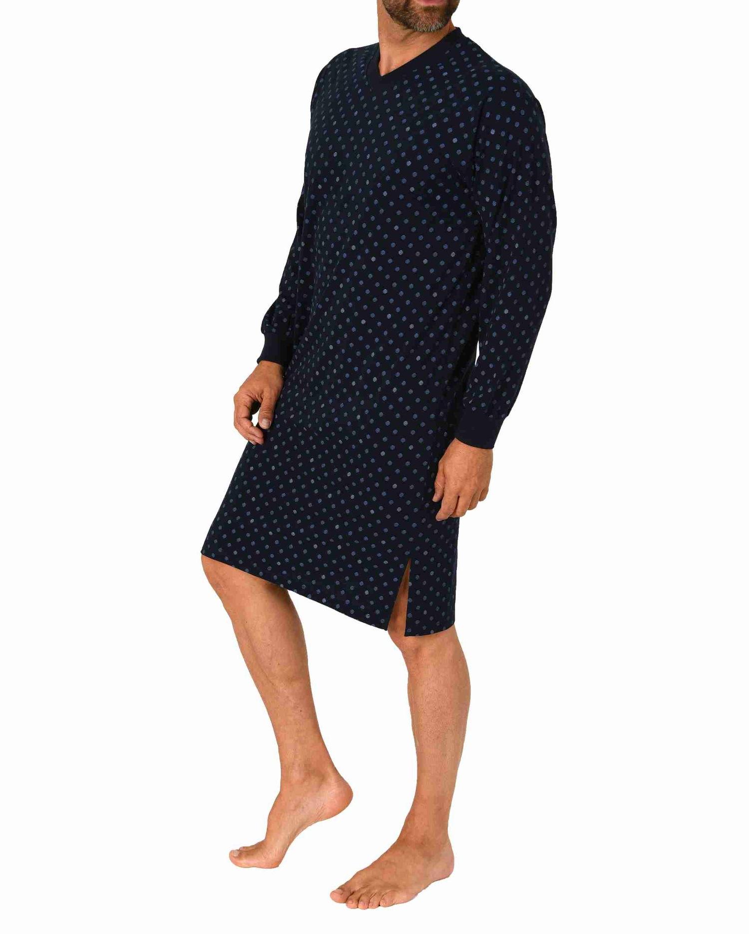 Herren langarm Nachthemd mit Bündchen in elegantem Minimalprint - auch in Übergrössen