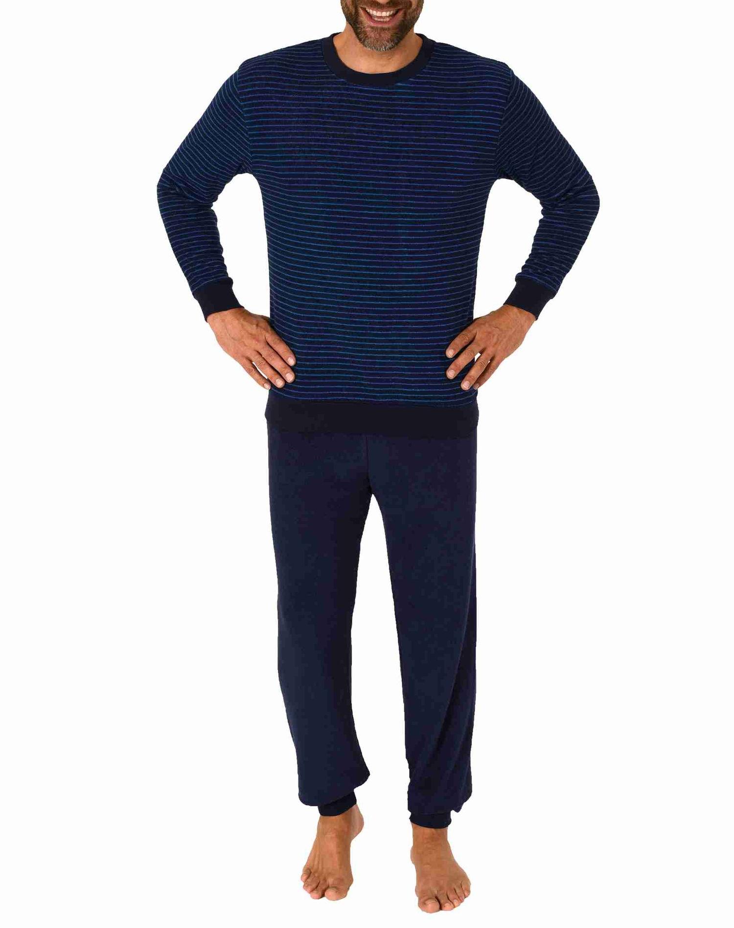 Herren langarm Frottee Pyjama Schlafanzug mit Bündchen - auch in Übergrössen - 222 13 803