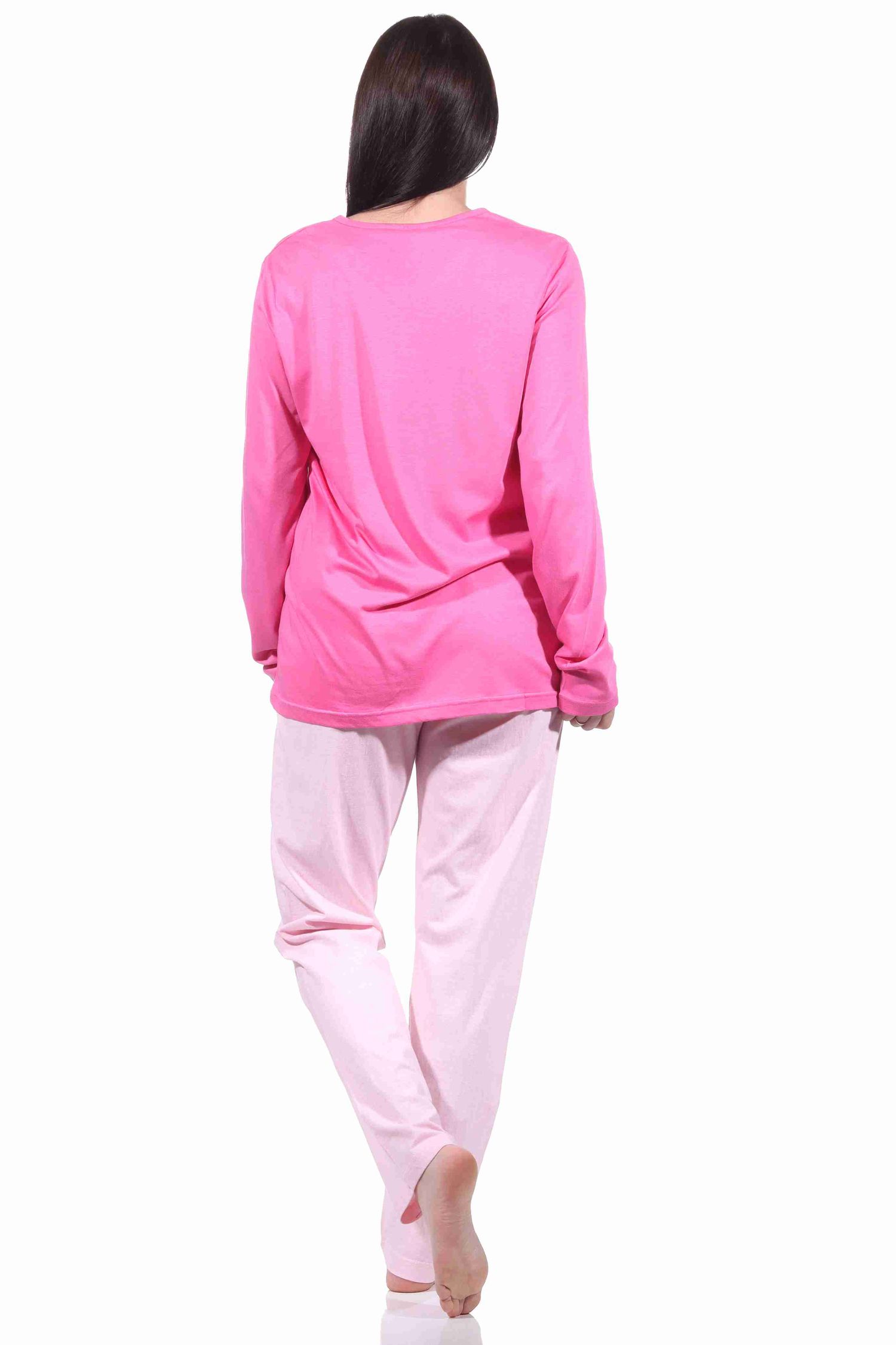 Damen Pyjama langarm Schlafanzug mit Herzmotiv - 212 201 10 904