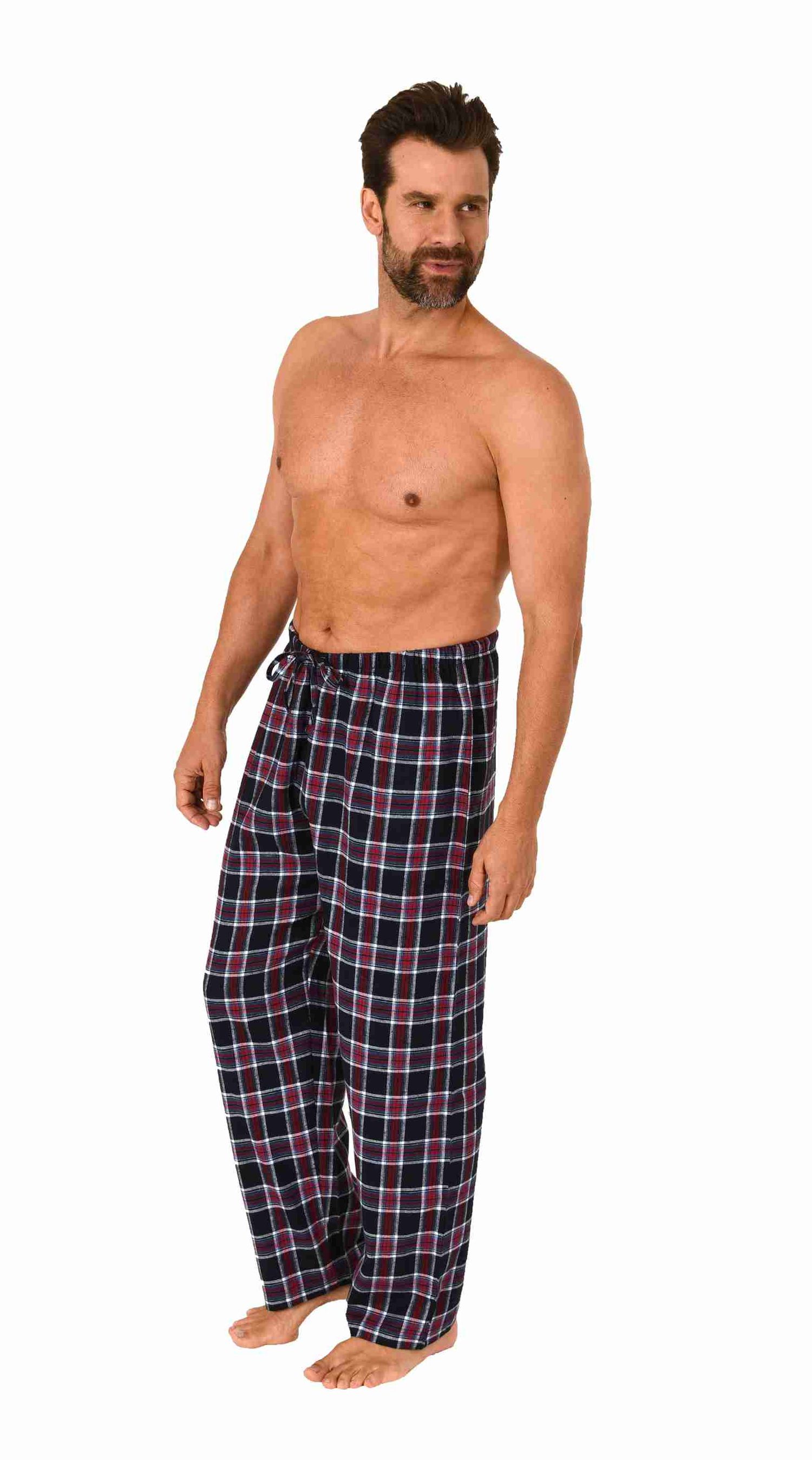 Herren Flanell Schlafanzug Pyjama Hose lang kariert aus Baumwolle - 222 122 15 872