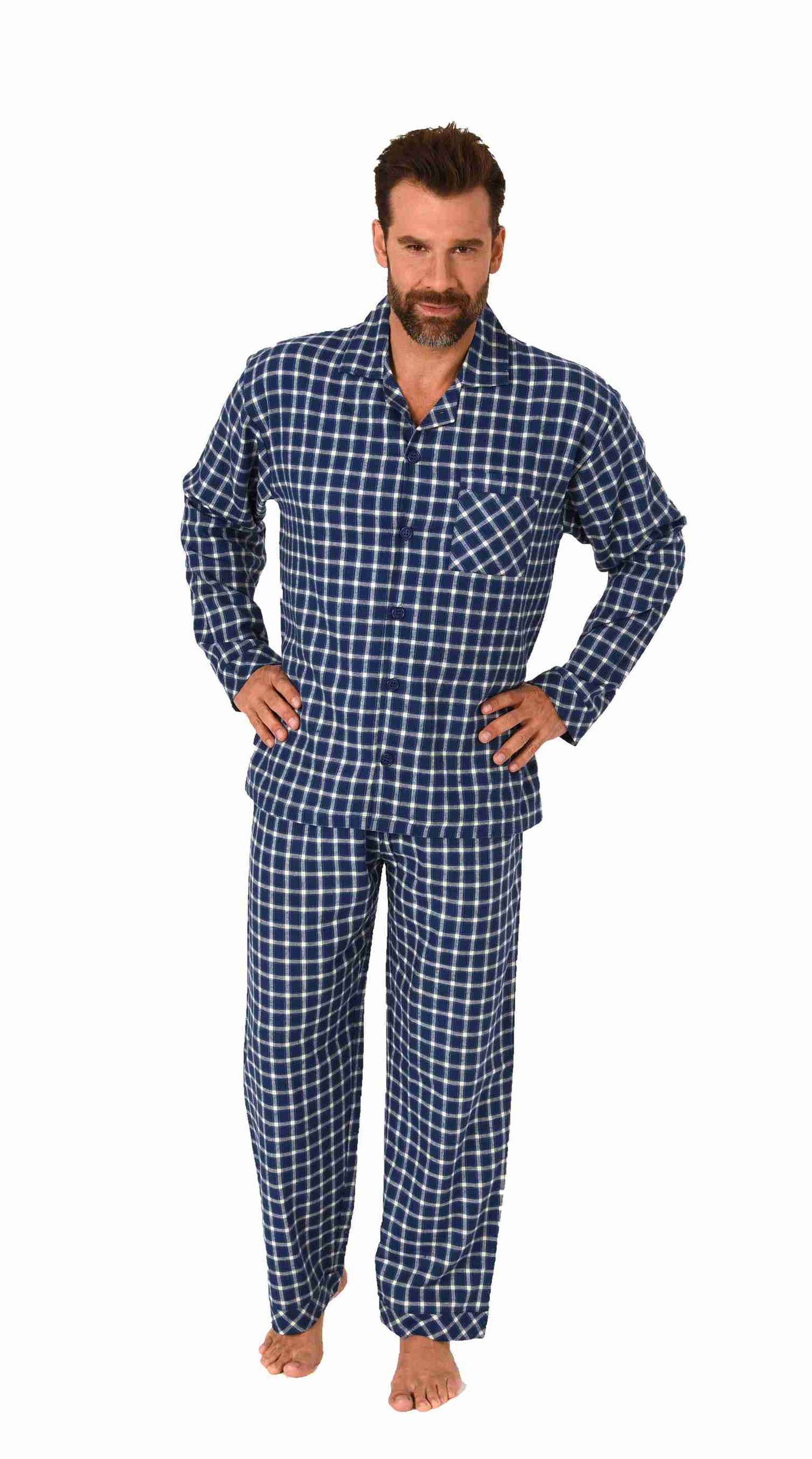 Herren Flanell Pyjama langarm Schlafanzug zum durchknöpfen - 222 101 15 870