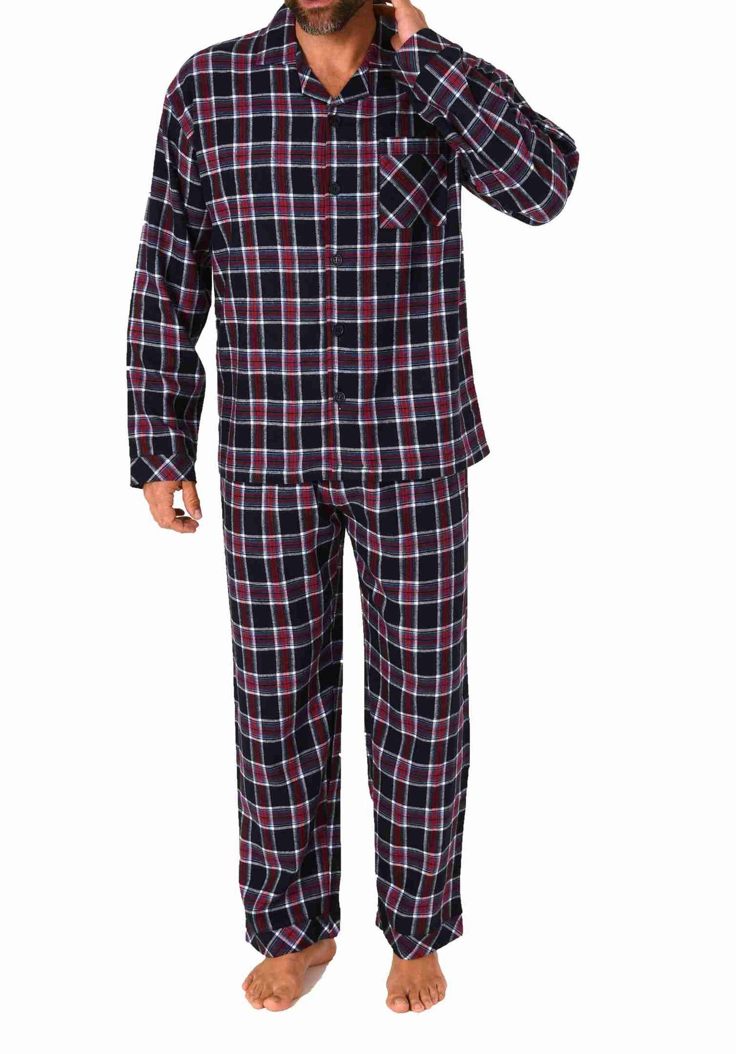 Herren Flanell Schlafanzug langarm Pyjama zum durchknöpfen - 222 101 15 873