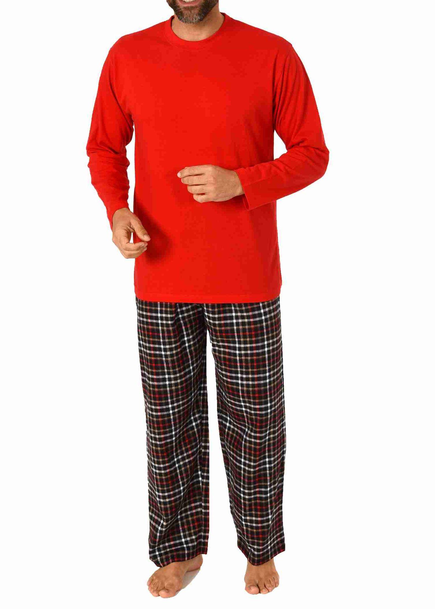 Herren Schlafanzug Pyjama langarm mit Flanell Hose, Oberteil unifarben - 222 101 10 872