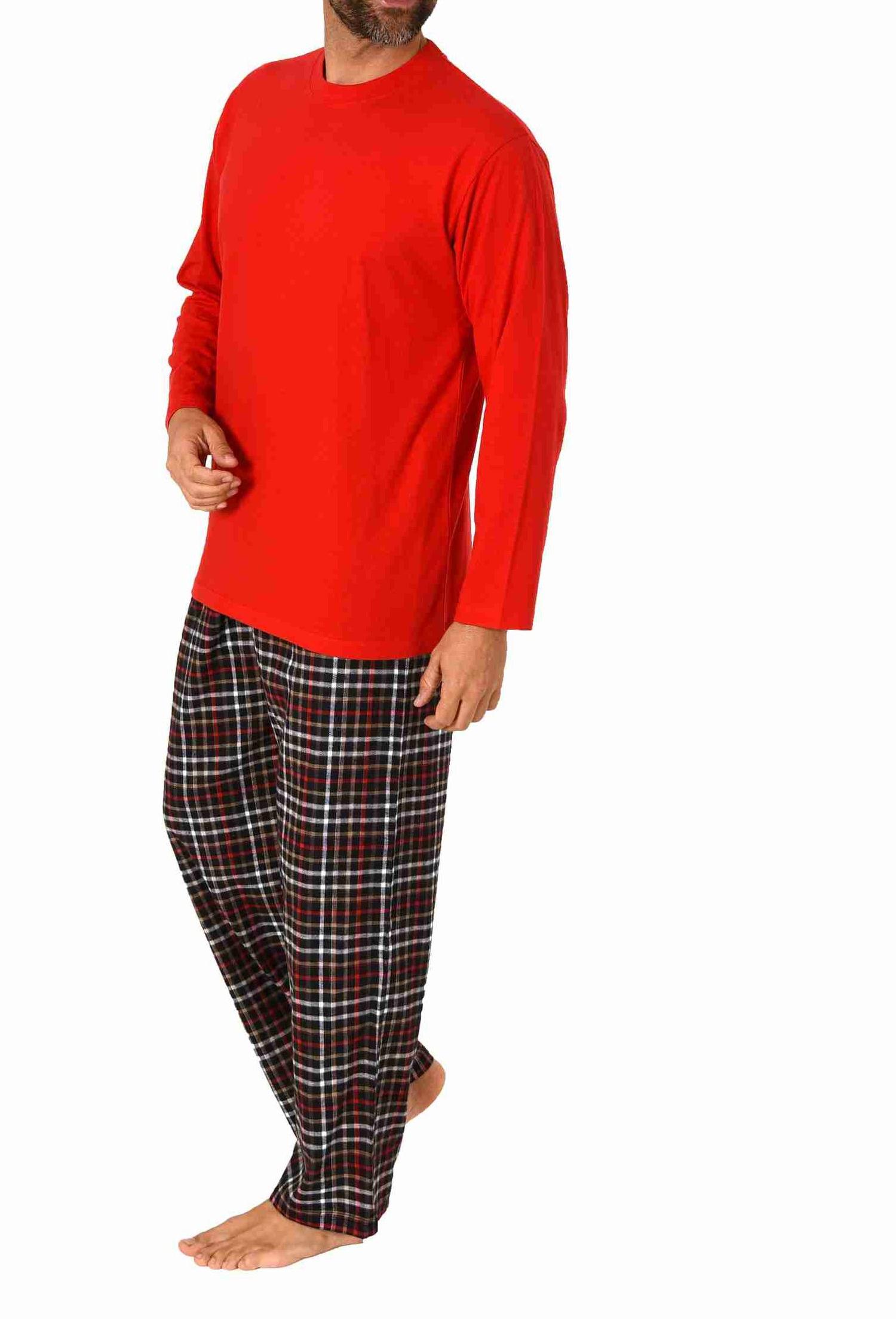 Herren Schlafanzug Pyjama langarm mit Flanell Hose, Oberteil unifarben - 222 101 10 872