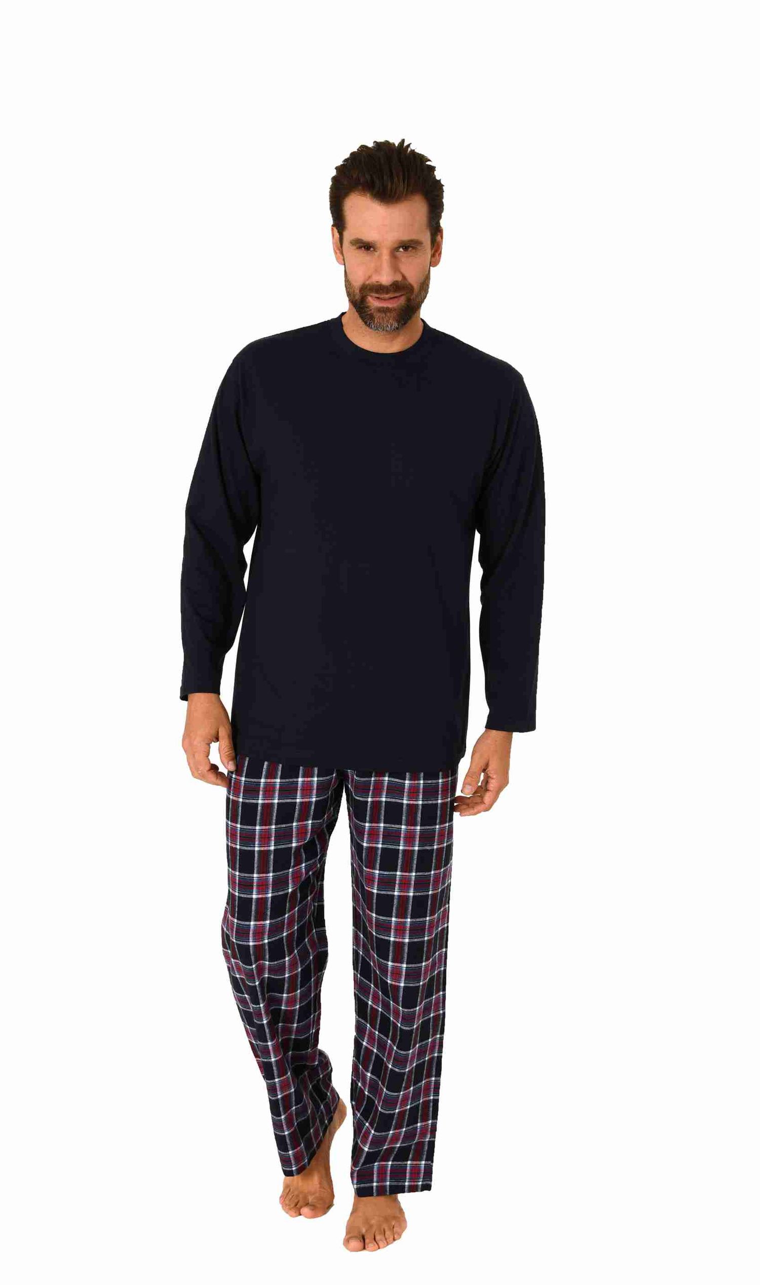 Herren langarm Schlafanzug Pyjama mit karierter Flanell Hose - 222 101 10 873