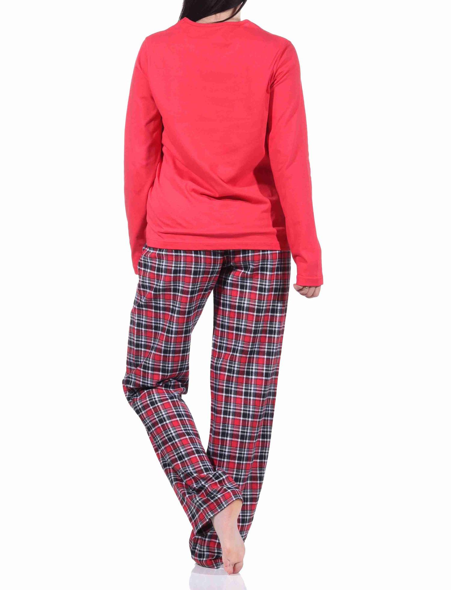 Damen Flanell Schlafanzug Pyjama Set lang mit Flanell Hose und Jersey Oberteil