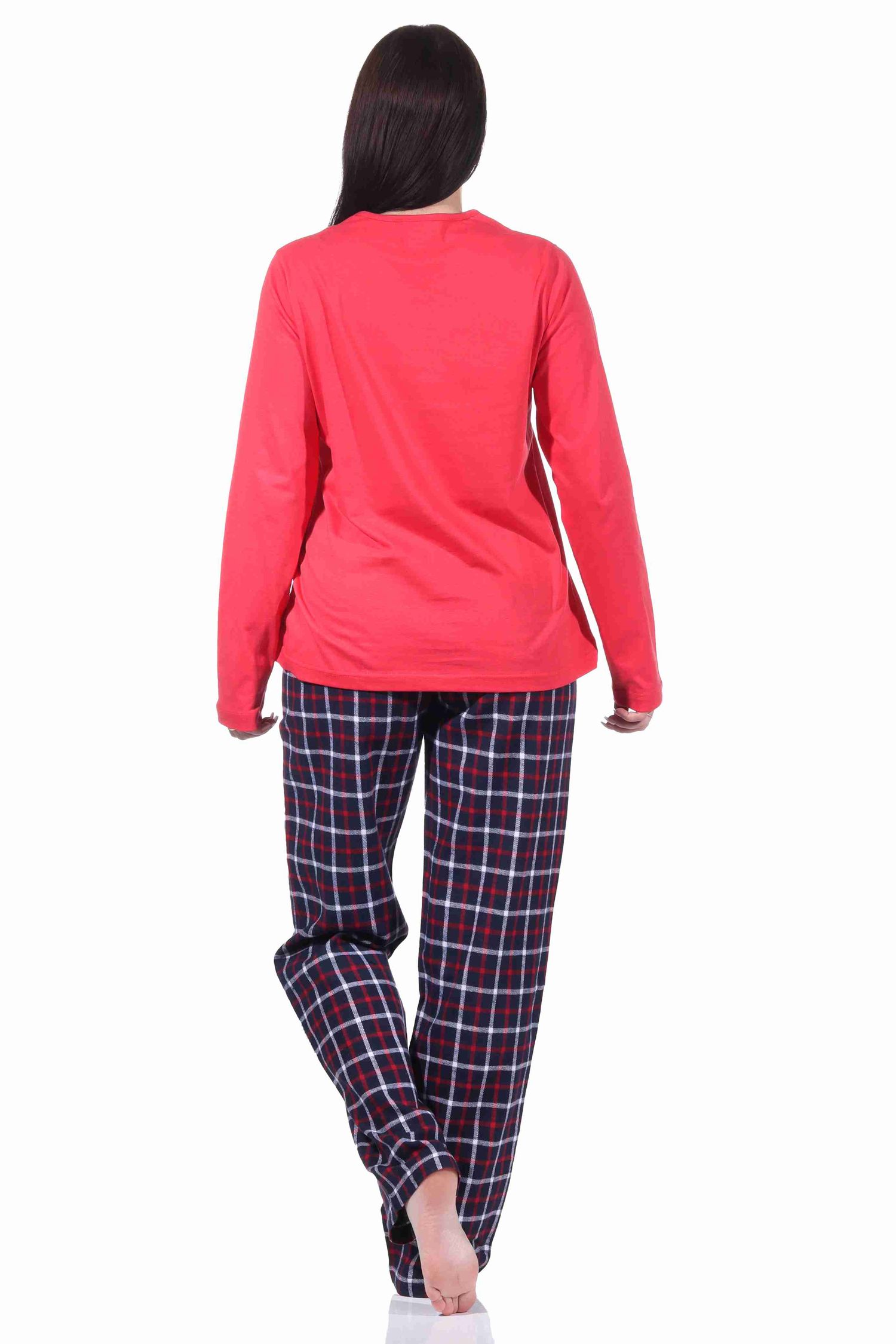 Damen langarm Flanell Pyjama Set mit Flanell Schlafanzug-Hose und Jersey Oberteil Damen langarm Flanell Pyjama Set mit Flanell Schlafanzug-Hose und Jersey Oberteil