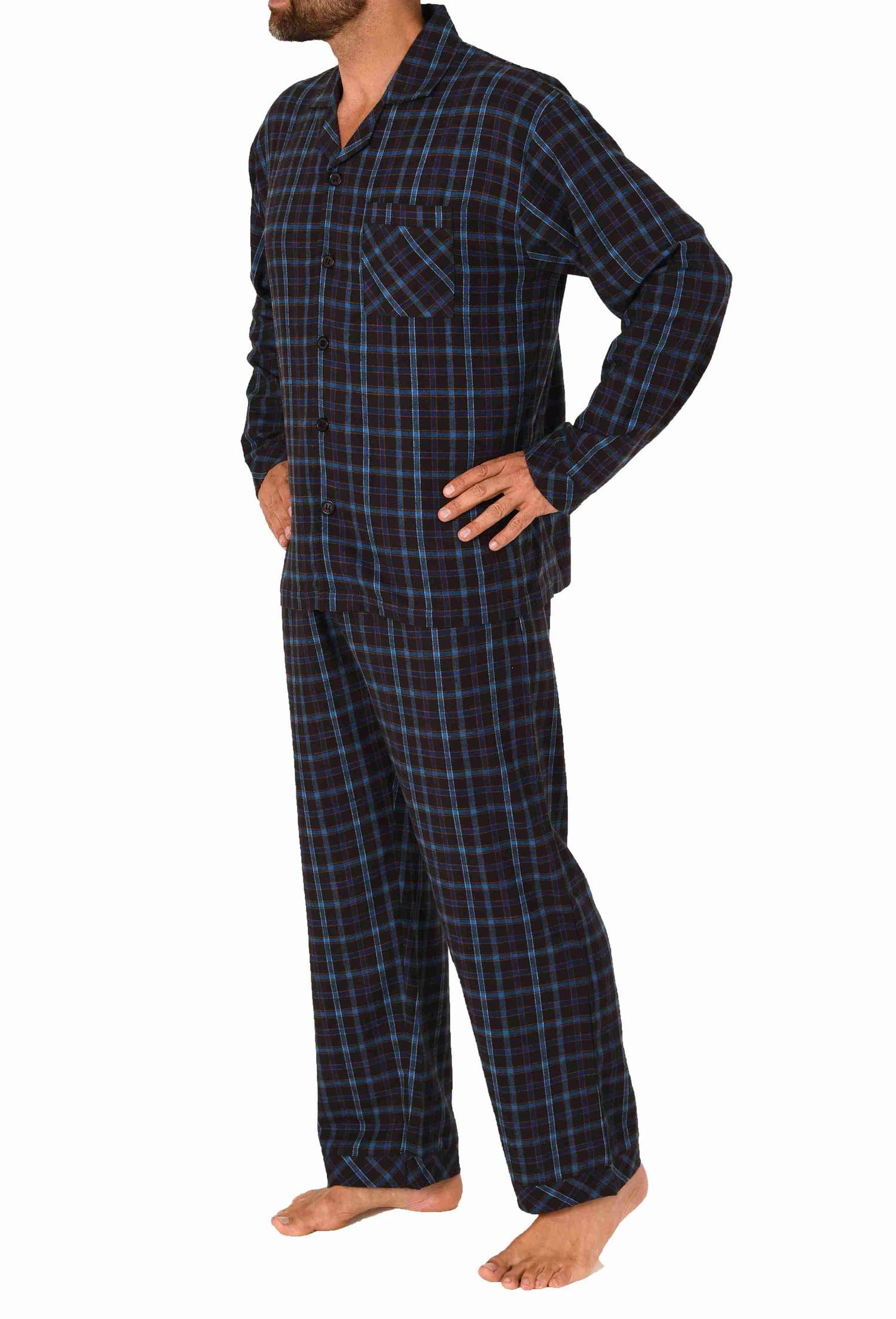 Herren langarm Flanell Pyjama Set Schlafanzug zum durchknöpfen - 222 101 15 871