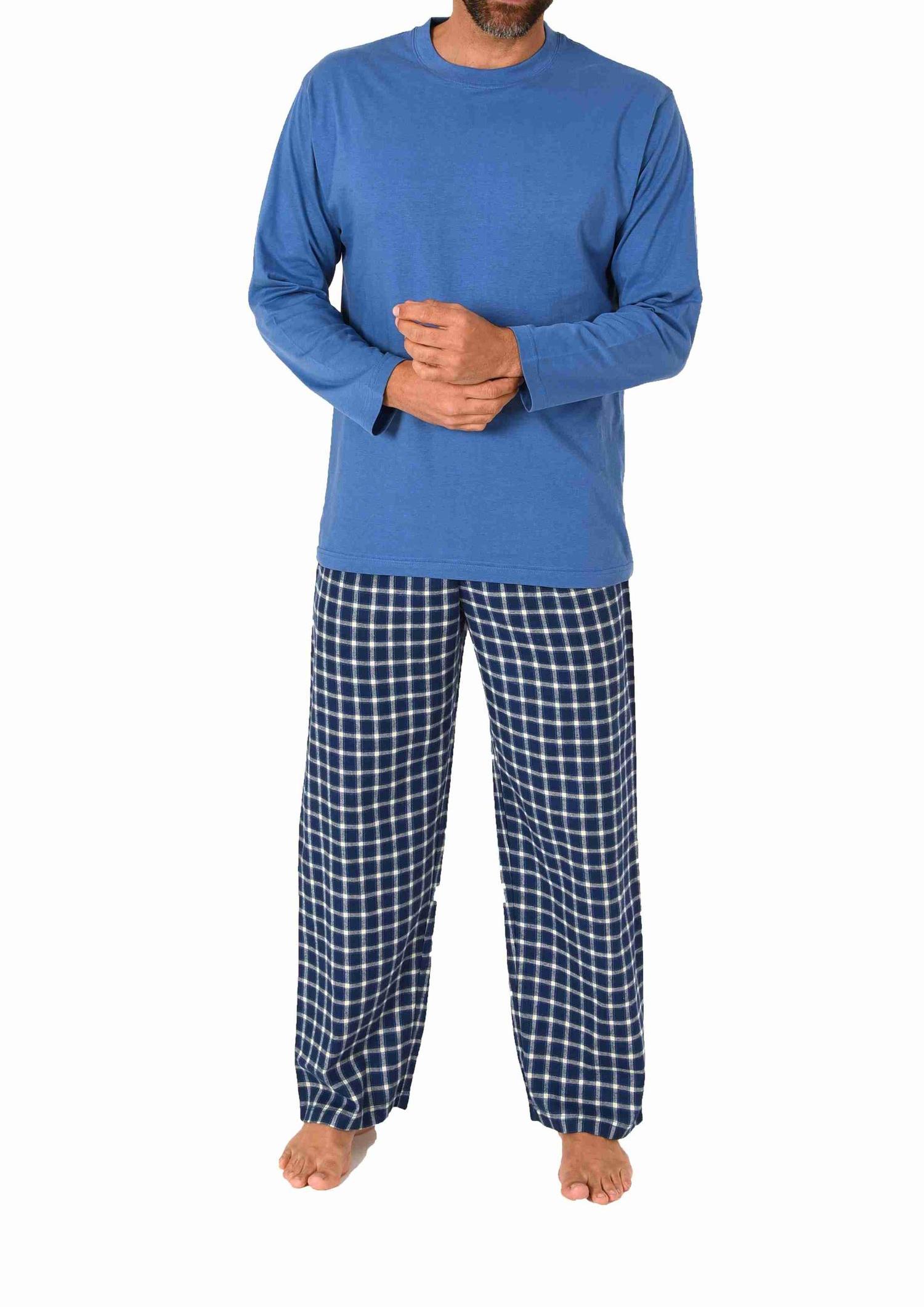 Herren Schlafanzug lang Pyjama Set mit karierter Flanell Hose - 222 101 10 870