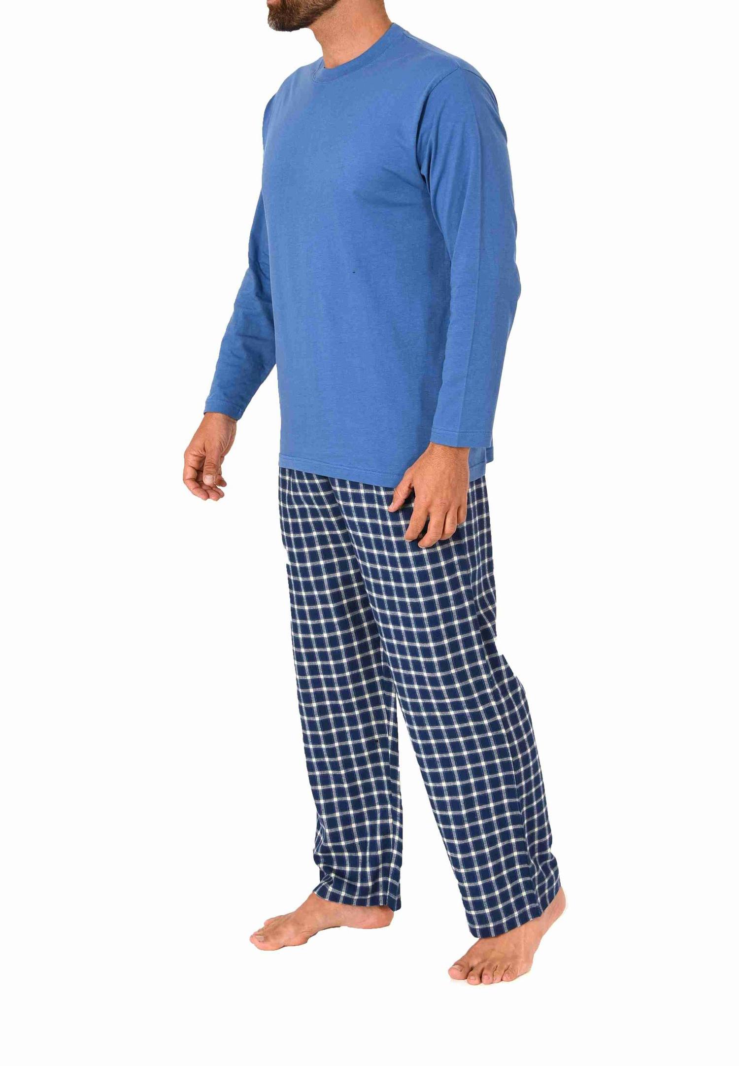Herren Schlafanzug lang Pyjama Set mit karierter Flanell Hose - 222 101 10 870