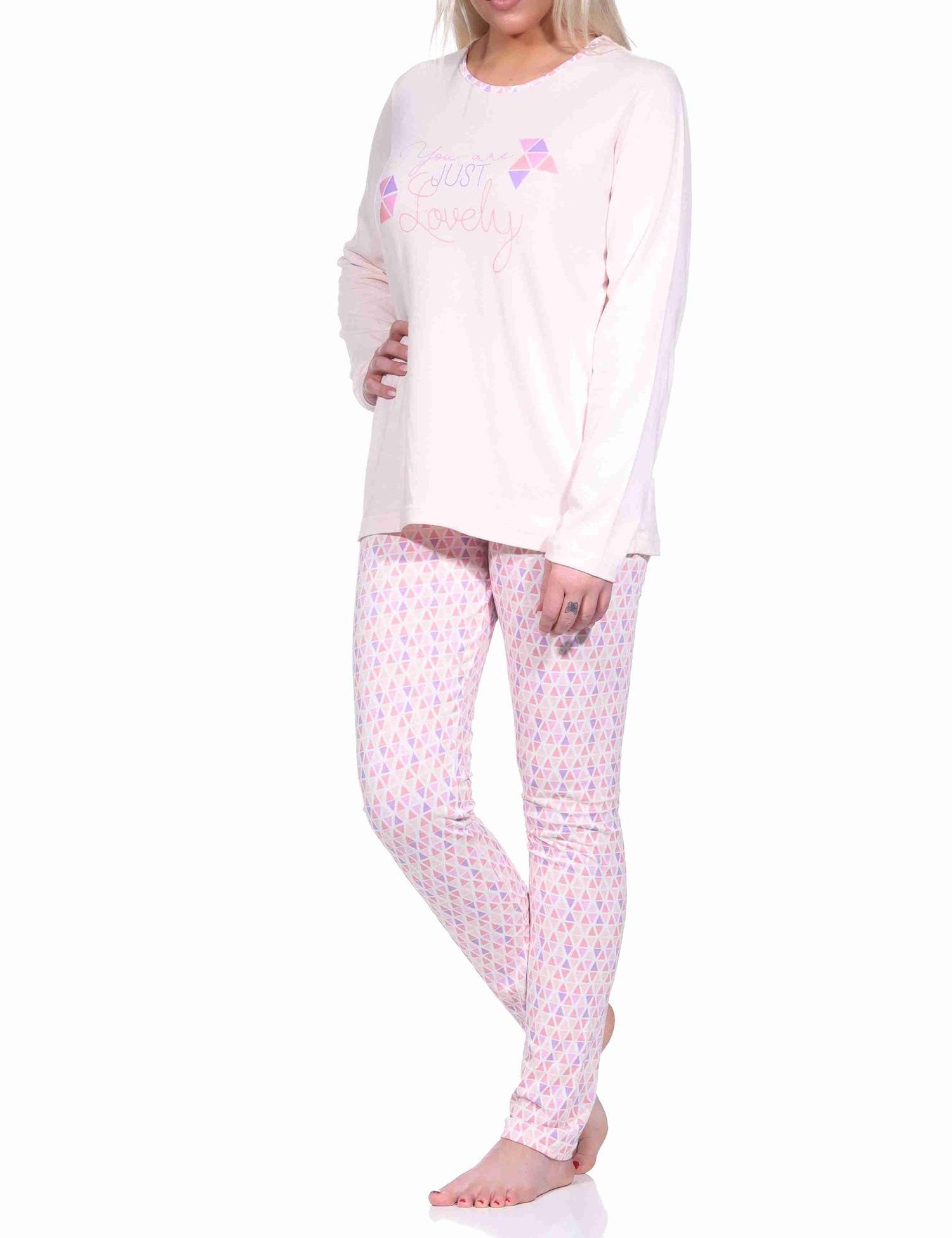 Damen langarm Schlafanzug Pyjama mit allover Druck und Frontprint - 191 201 10 856
