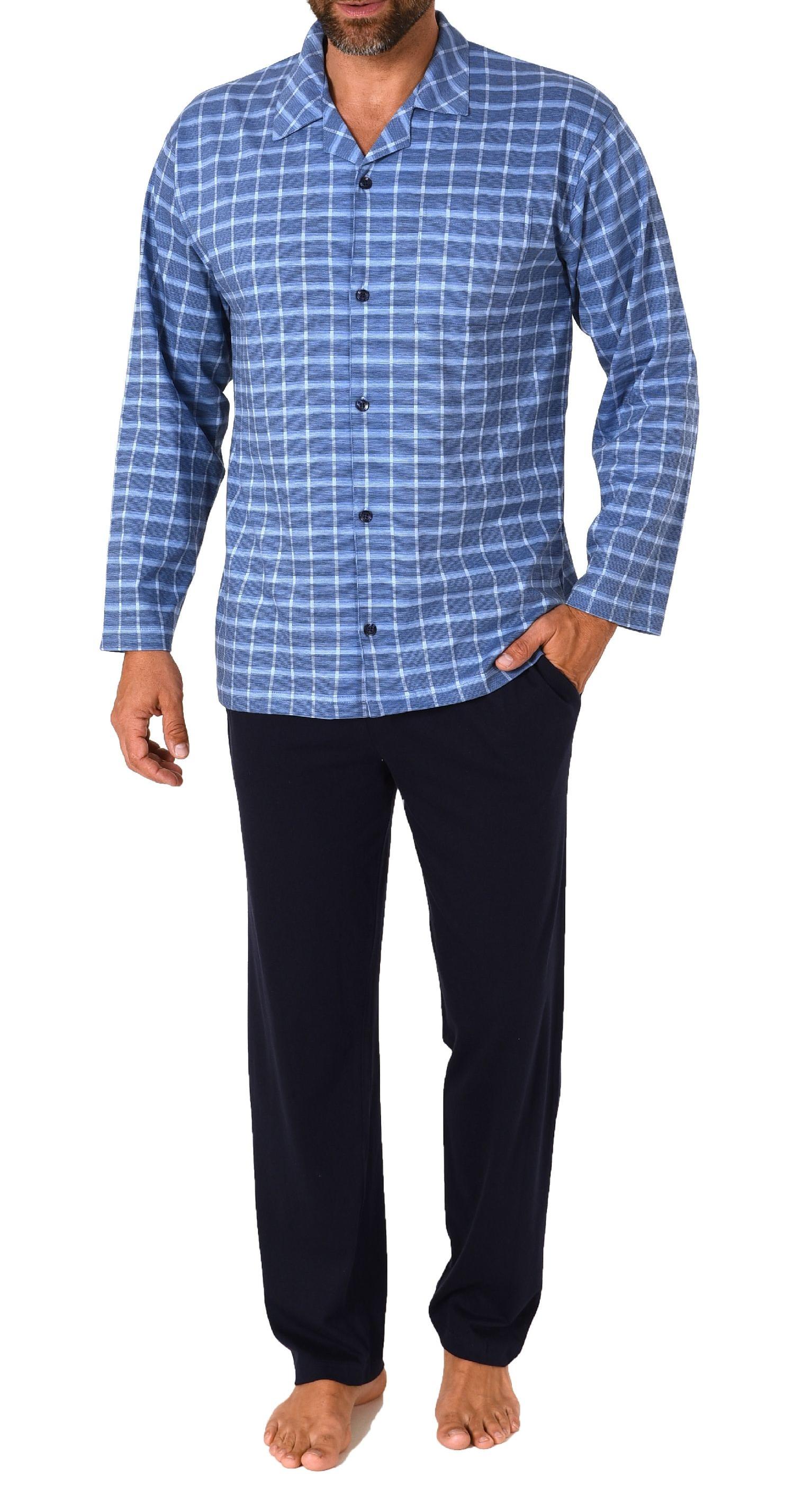 Herren Pyjama Schlafanzug lang zum durchknöpfen in edler Karo Optik - auch in Übergrössen