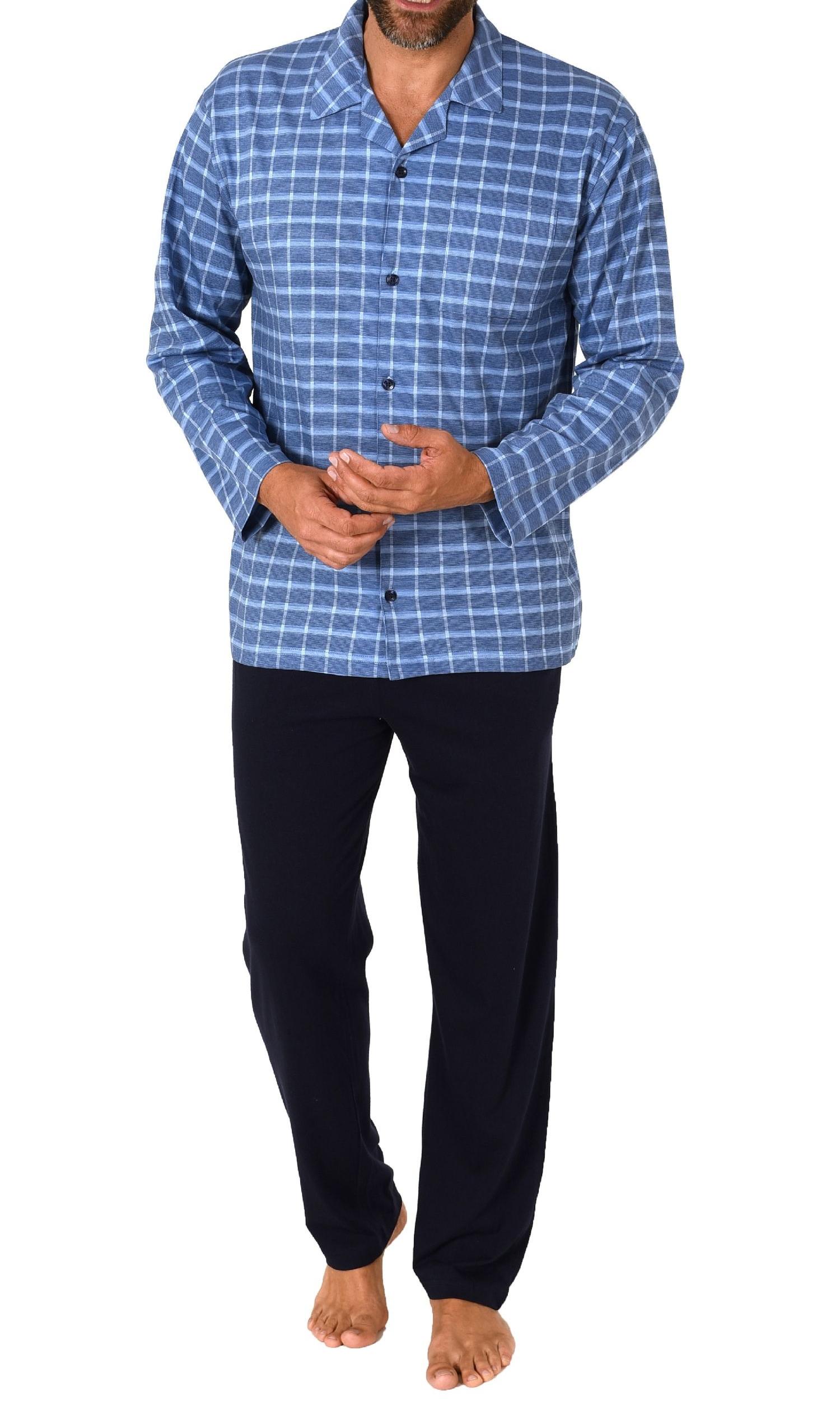 Herren Pyjama Schlafanzug lang zum durchknöpfen in edler Karo Optik - auch in Übergrössen