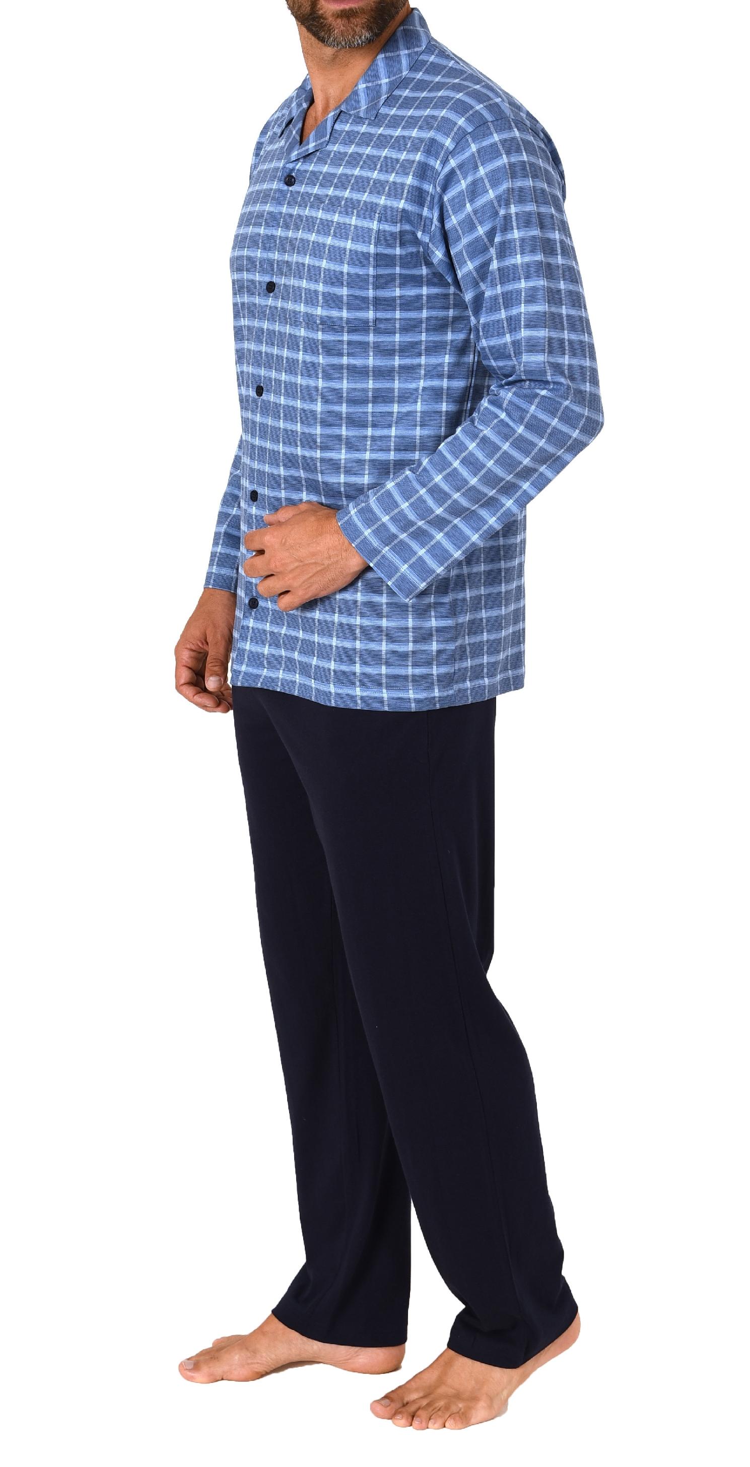 Herren Pyjama Schlafanzug lang zum durchknöpfen in edler Karo Optik - auch in Übergrössen