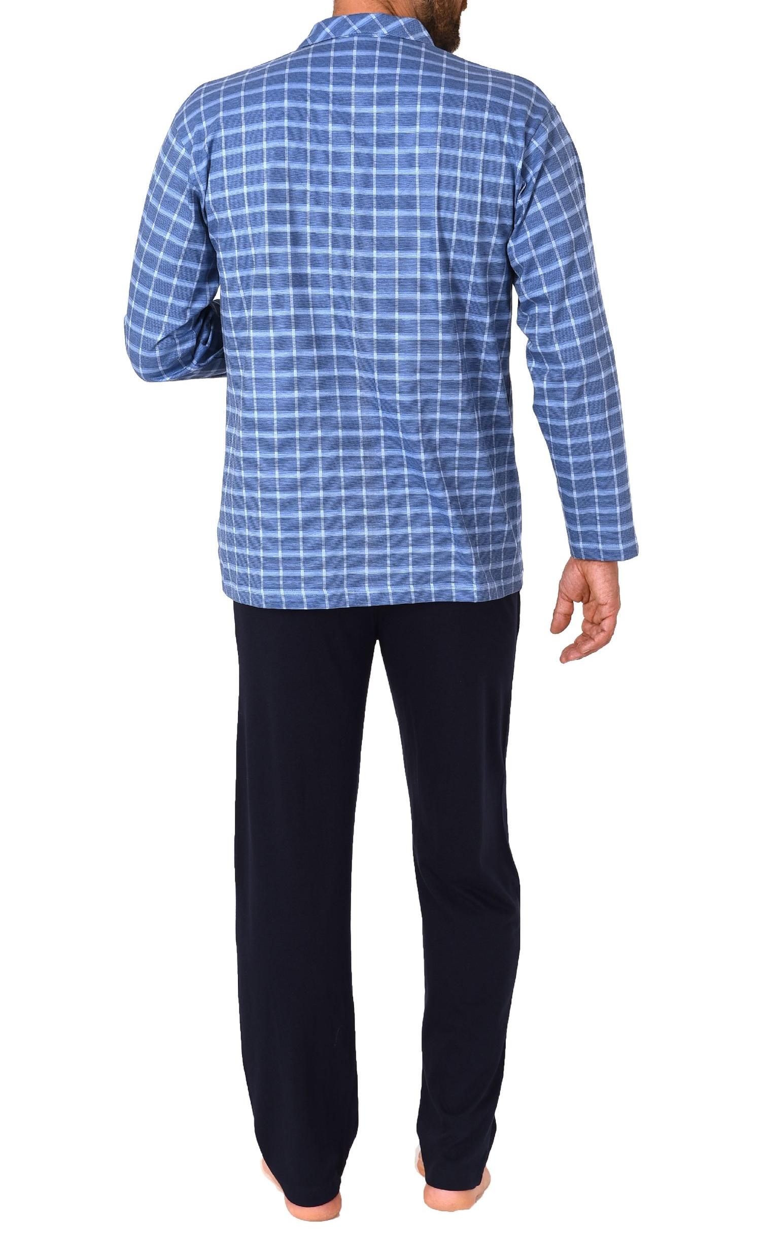 Herren Pyjama Schlafanzug lang zum durchknöpfen in edler Karo Optik - auch in Übergrössen